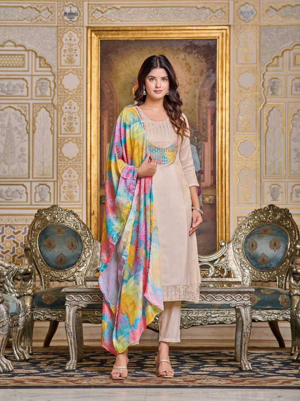 YNF SIMAR SILK KESH266 223 SUITS & DRESSES WHOLESALE CASUAL PRINTED EMBROIDERED SUITS & DRESSES MANUFACTURER