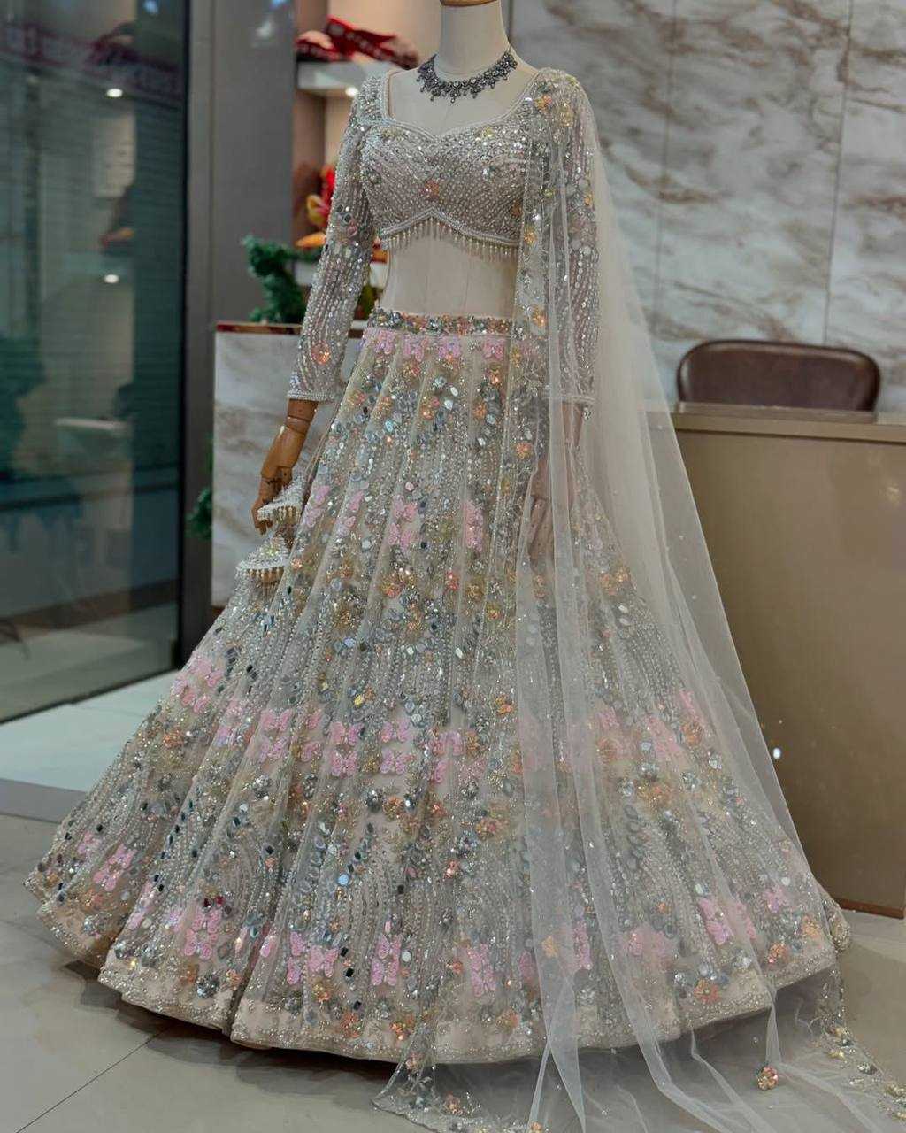 YNF SOFT BUTTERFLY NET RIN108 1709 LEHENGAS WHOLESALE NET FANCY EMBROIDERED SEQUINS WORK LEHENGA WITH CANCAN MANUFACTURER