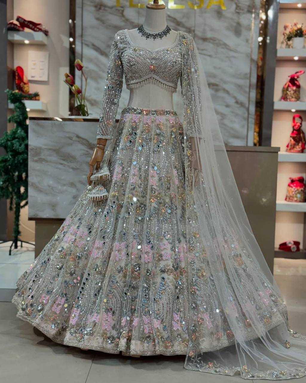 YNF SOFT BUTTERFLY NET RIN108 1709 LEHENGAS WHOLESALE NET FANCY EMBROIDERED SEQUINS WORK LEHENGA WITH CANCAN MANUFACTURER