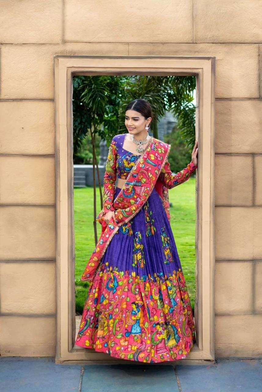 YNF SOFT CHINON KESH367  134 LAHENGAS WHOLESALE DESIGNER KALAMKARI PRINTED LAHENGAS MANUFACTURER