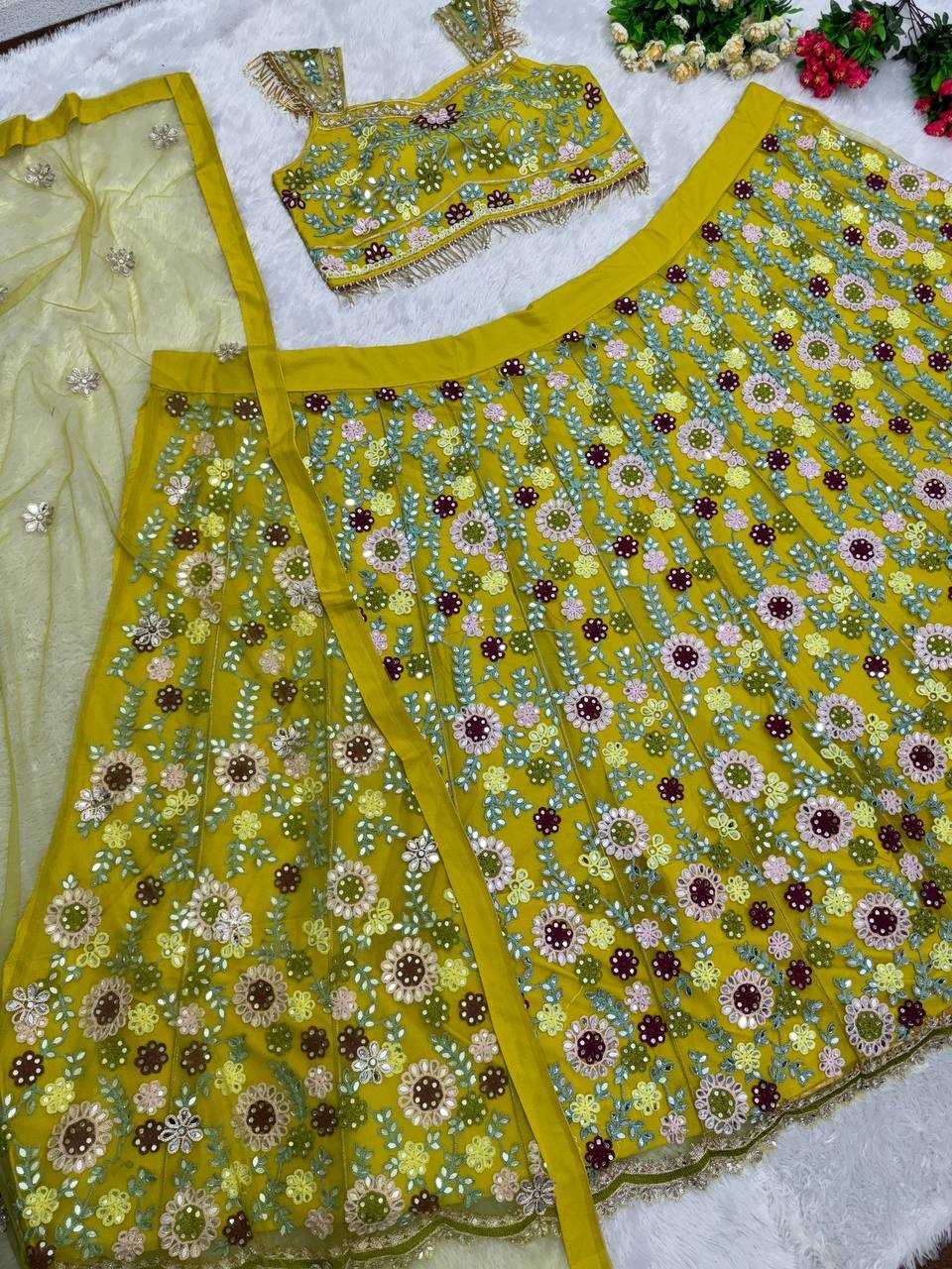 YNF SOFT NET KESH138 1002 LEHENGAS WHOLESALE NET EMBROIDERED MIRROR WORK LEHENGAS MANUFACTURER 