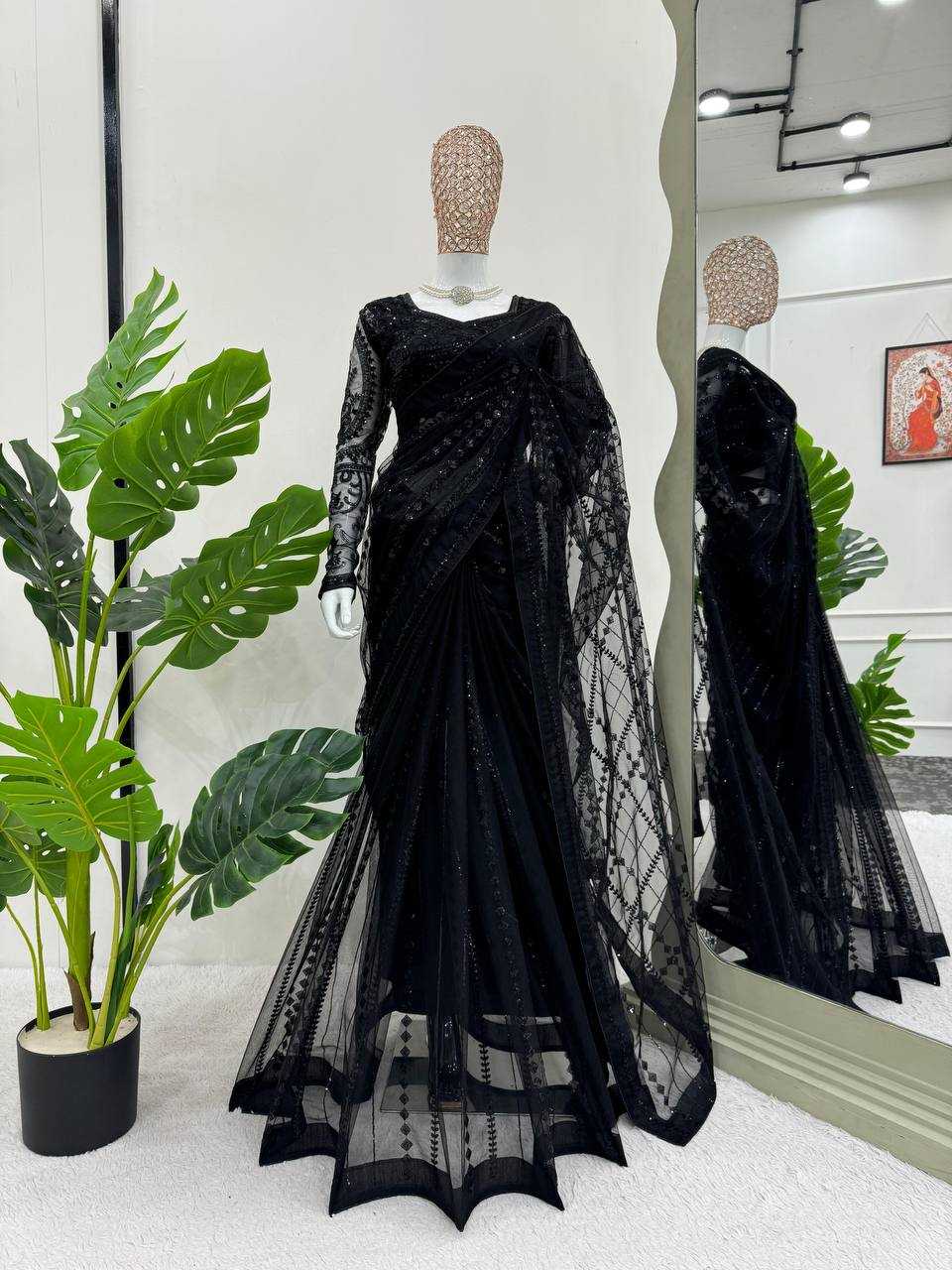 Ynf Soft Net RIN133 541 Sarees Wholesale Net Sarees Black Sarees Sarees With Blouse Manufacturer