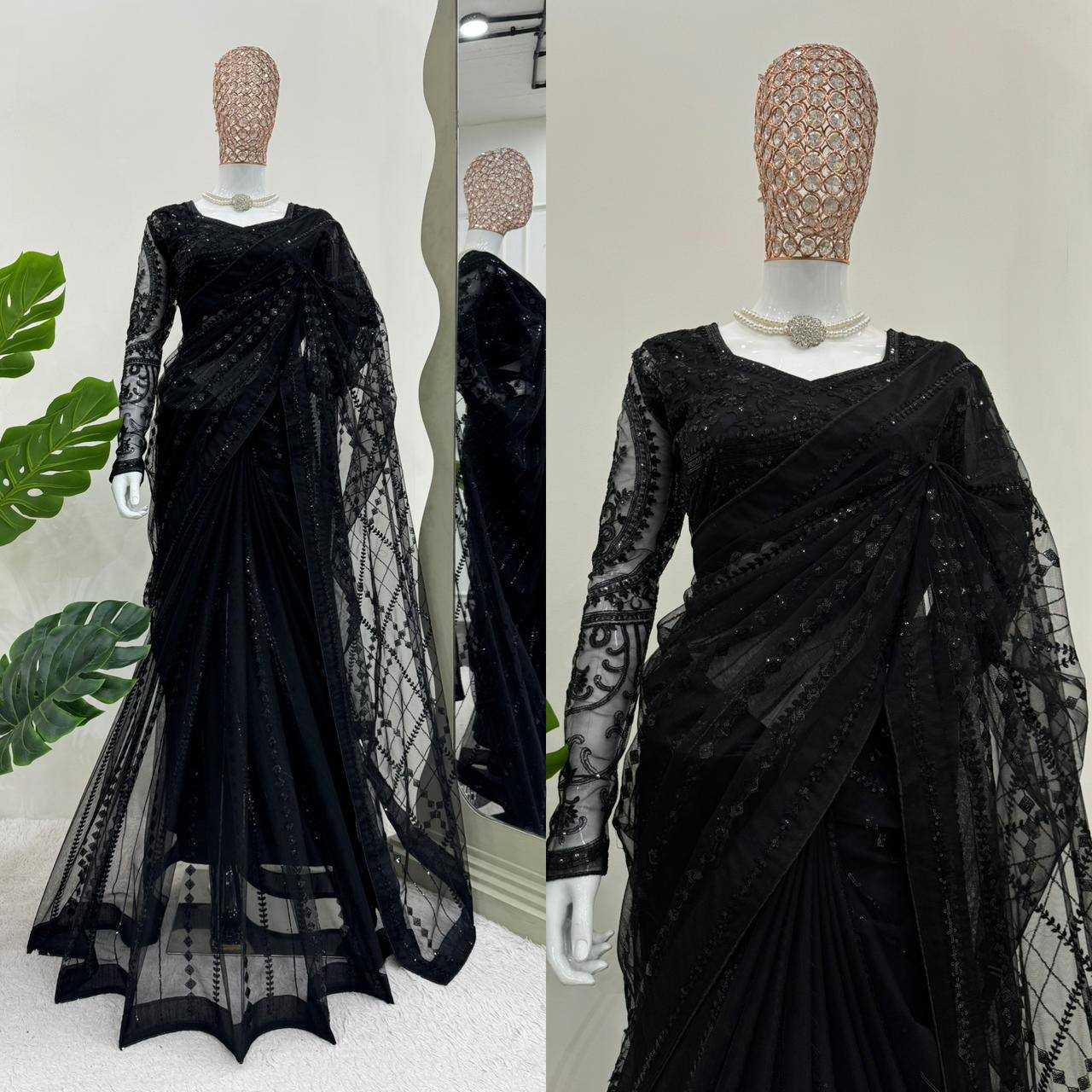 Ynf Soft Net RIN133 541 Sarees Wholesale Net Sarees Black Sarees Sarees With Blouse Manufacturer