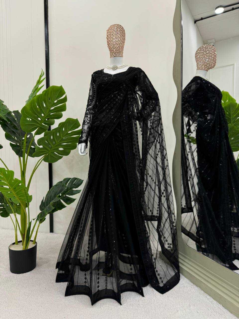 Ynf Soft Net RIN133 541 Sarees Wholesale Net Sarees Black Sarees Sarees With Blouse Manufacturer