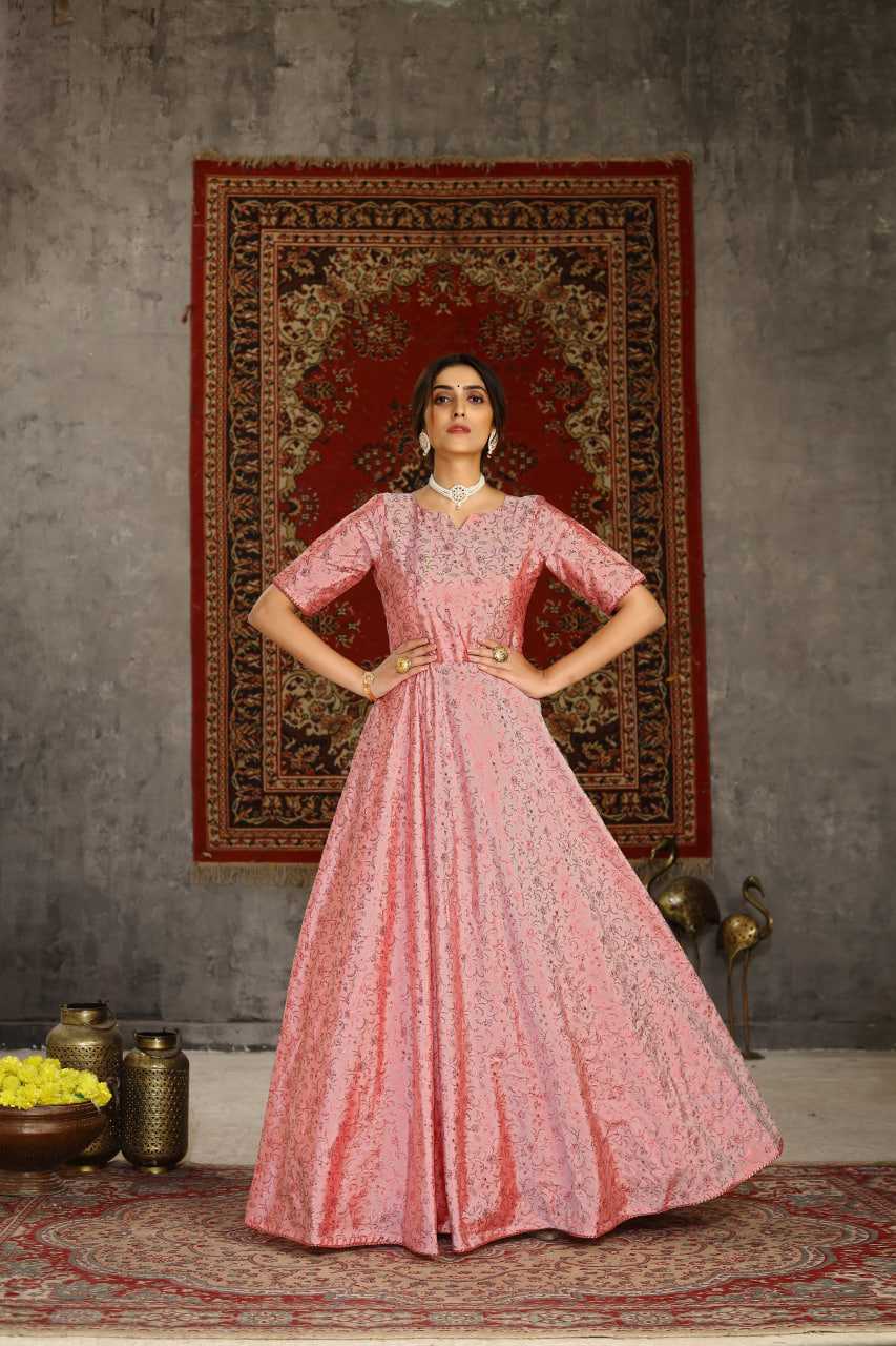 Ynf Soft Tapeta Silk KESH417 4607 Gowns Wholesale Embroidery Gowns Silk Gowns Pink Gown Manufacturer