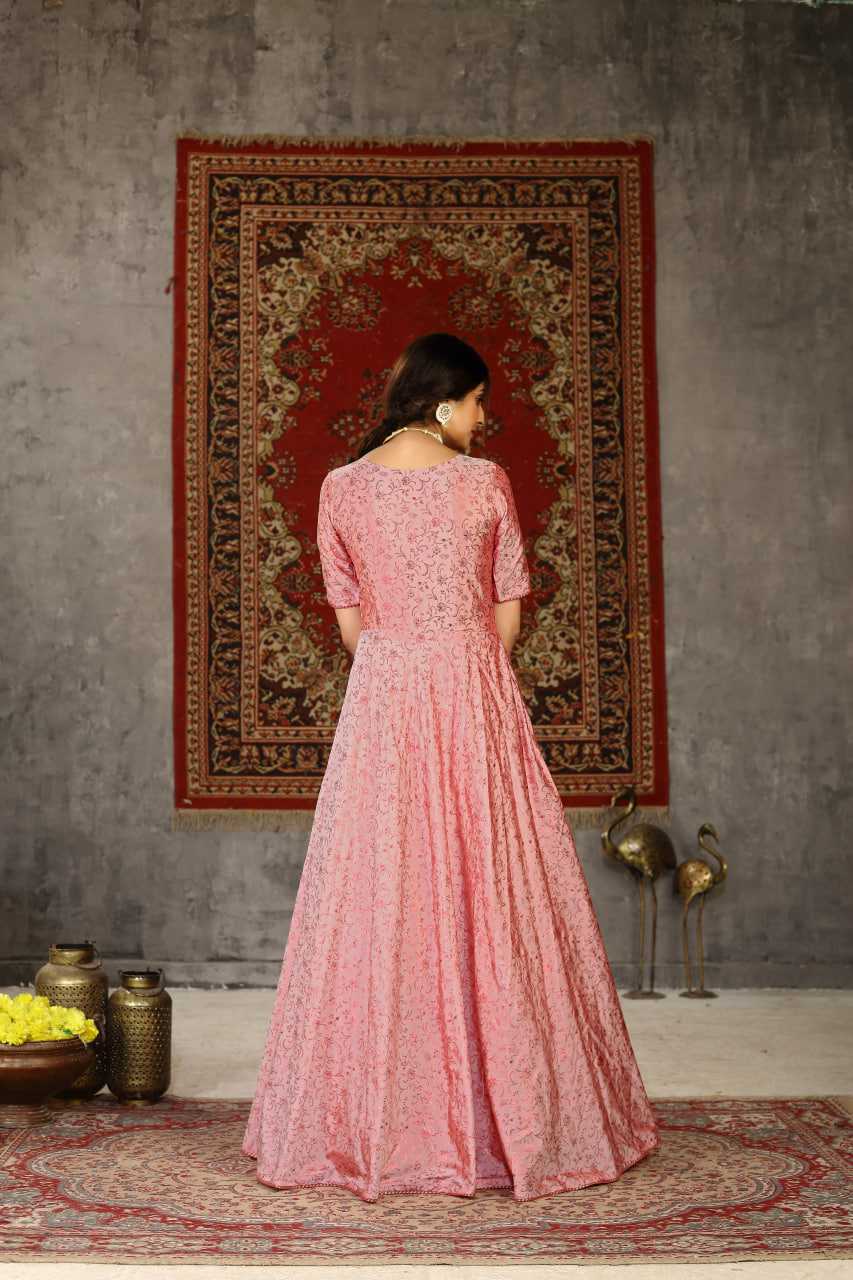 Ynf Soft Tapeta Silk KESH417 4607 Gowns Wholesale Embroidery Gowns Silk Gowns Pink Gown Manufacturer