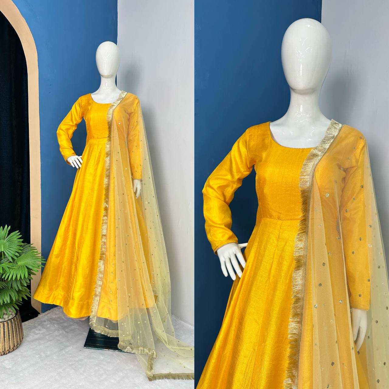 Ynf Soft Vichitra KESH413 1030 Gowns Wholesale Fancy Gowns Embroidery Gowns Full Sleeve Gowns Manufacturer