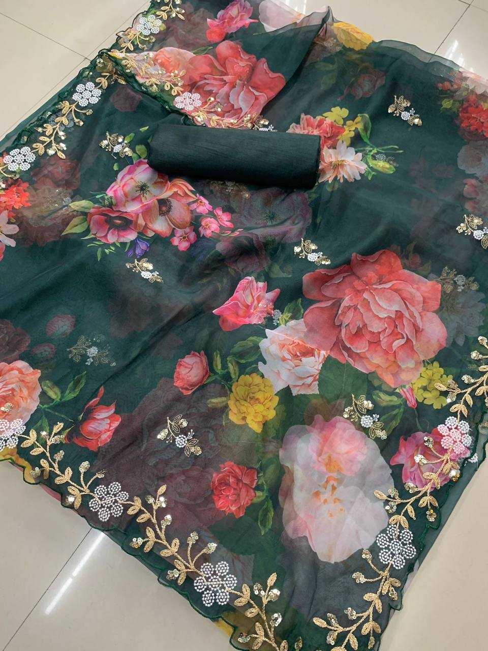 YNF TABBY SILK ORGANZA RIN188  Golden Flower SAREES WHOLESALE ORGANZA PRINTED SILK SAREES MANUFACTURER