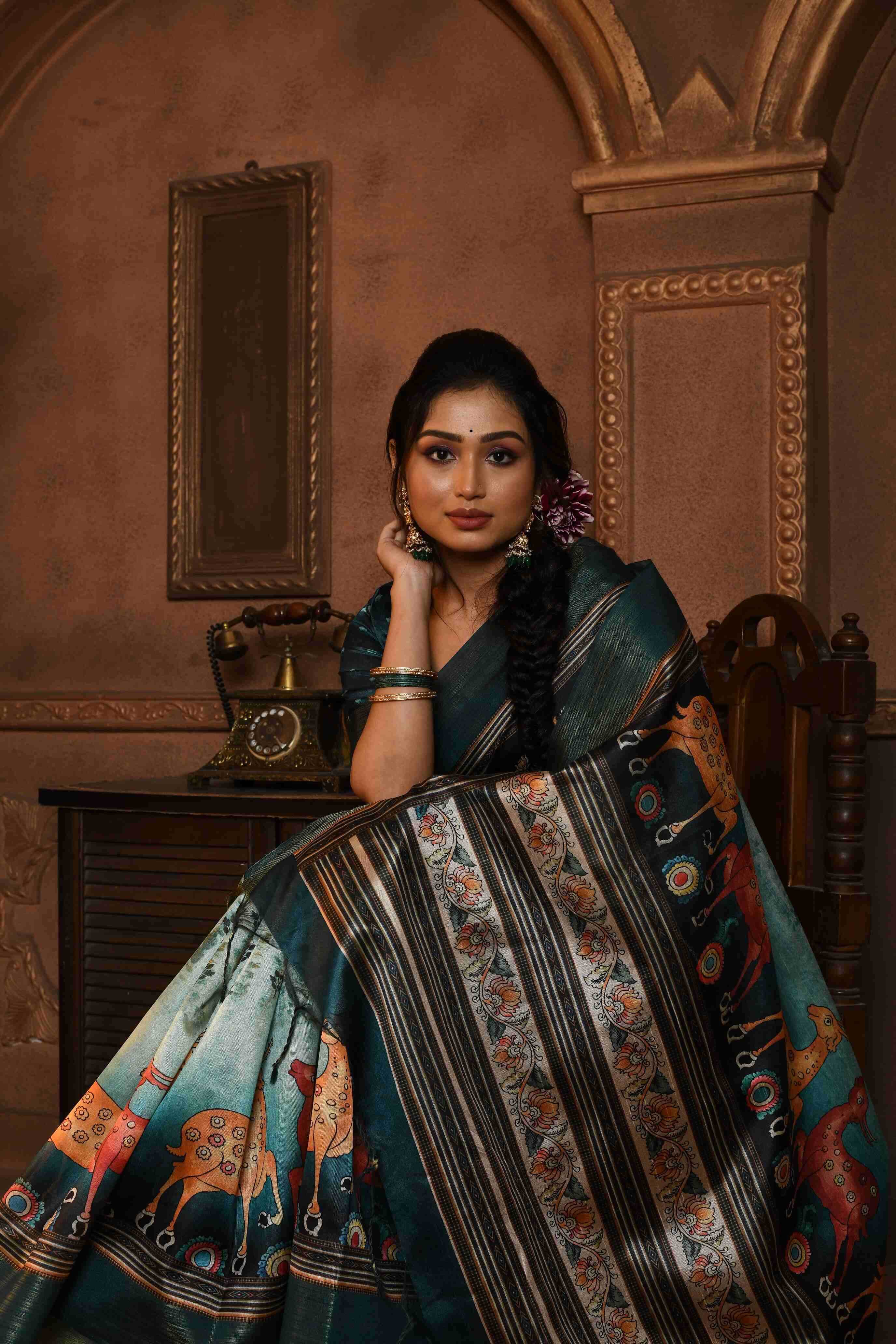 Ynf Tussar Silk KESH166 YESHA HARAN Silk Sarees Wholesale Soft Silk Sarees Printed Silk Saree Kalamkari Silk Sarees Manufacturer