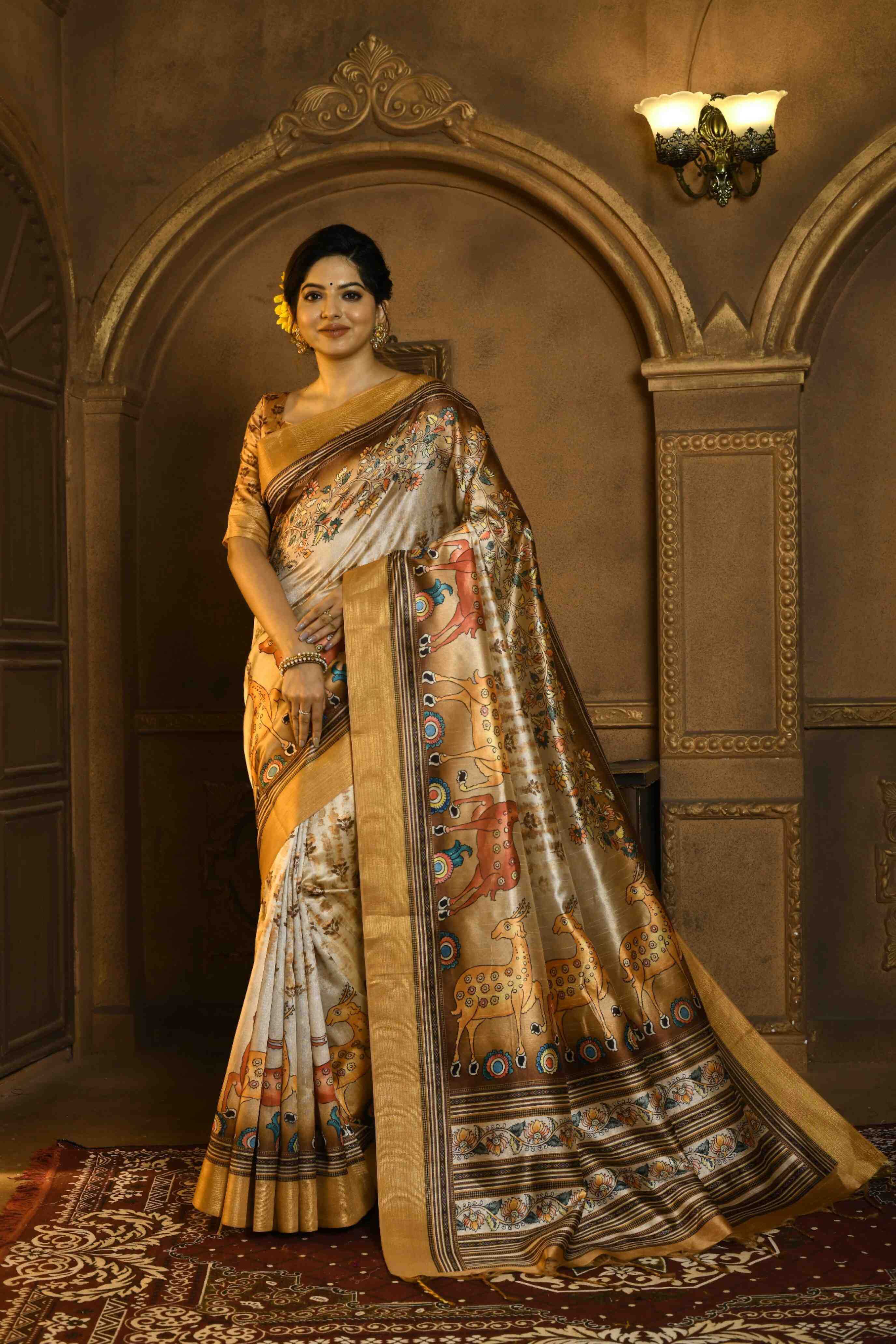 Ynf Tussar Silk KESH166 YESHA HARAN Silk Sarees Wholesale Soft Silk Sarees Printed Silk Saree Kalamkari Silk Sarees Manufacturer