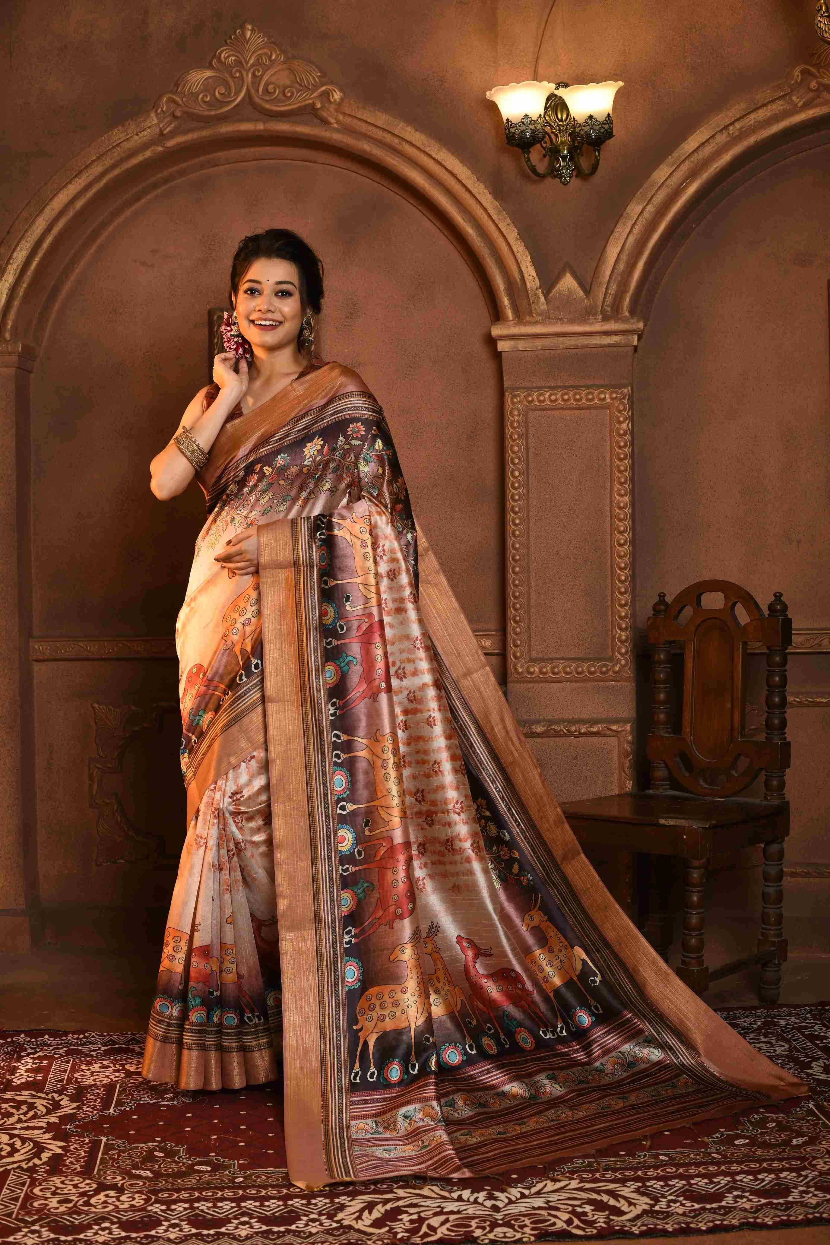 Ynf Tussar Silk KESH166 YESHA HARAN Silk Sarees Wholesale Soft Silk Sarees Printed Silk Saree Kalamkari Silk Sarees Manufacturer