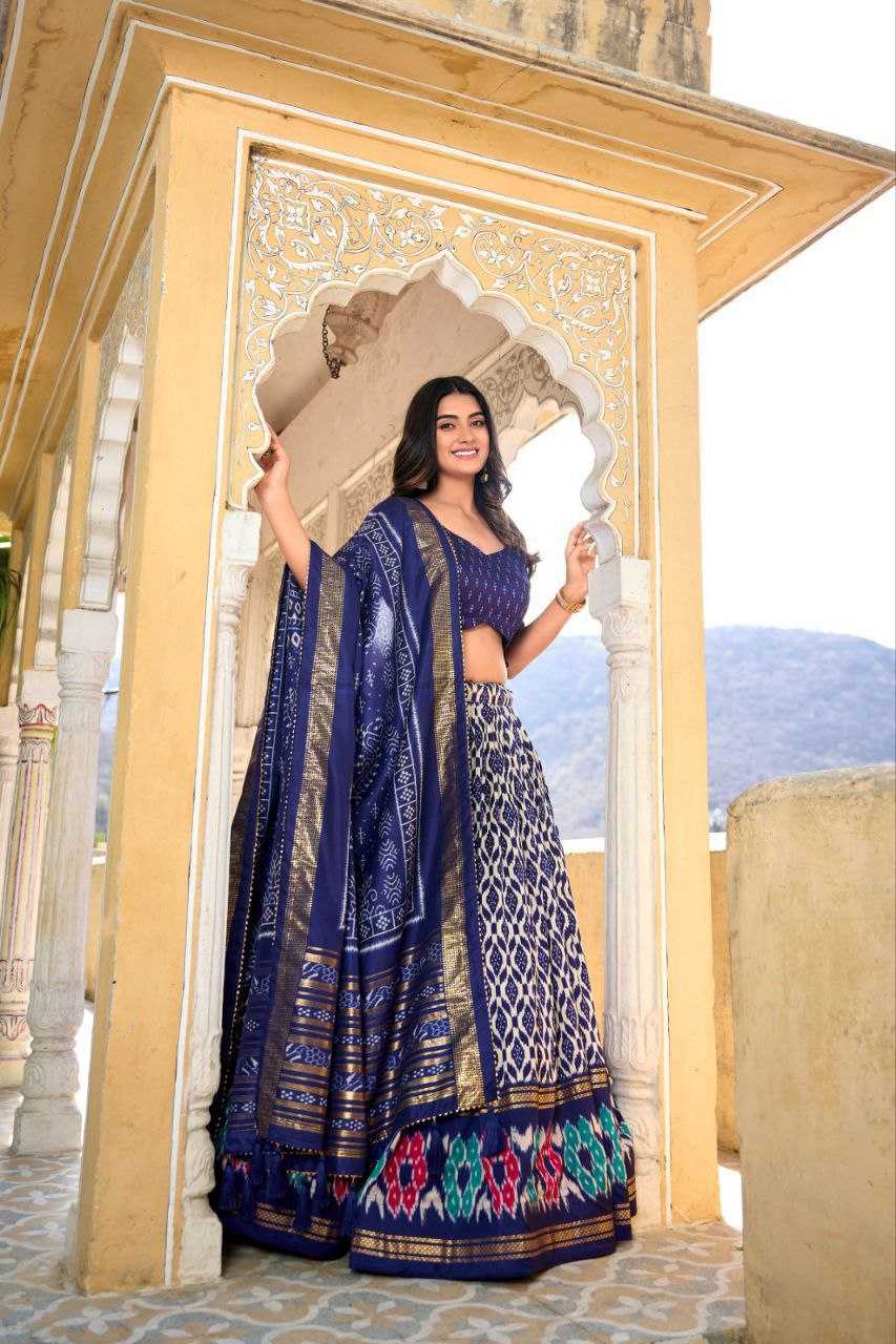 Ynf Tussar Silk RIN131 WHITE PATOLA Lehengas Wholesale Fancy Lehenga Rajwada Lehenga Printed Lehenga Manufacturer