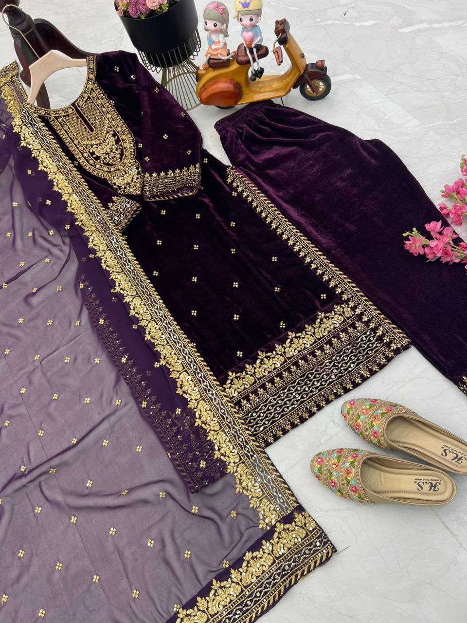 Ynf Velvet KESH158 6002 Gowns Wholesale Embroidery Gowns Velvet Gowns Gown With Dupatta Manufacturer