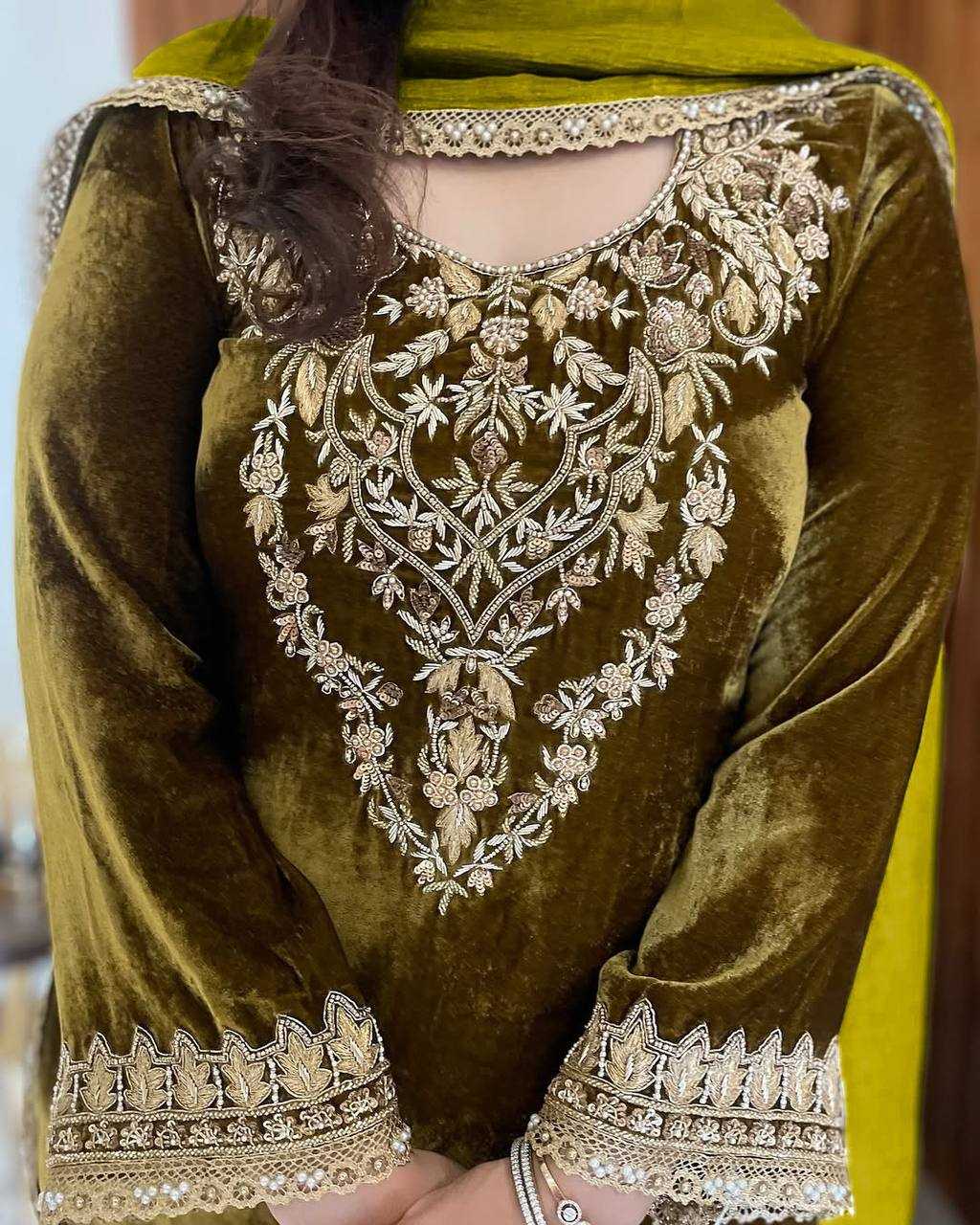 YNF VELVET KESH228 579 SUITS & DRESSES WHOLESALE LADIES EMBROIDERY VELVET SUITS MANUFACTURER