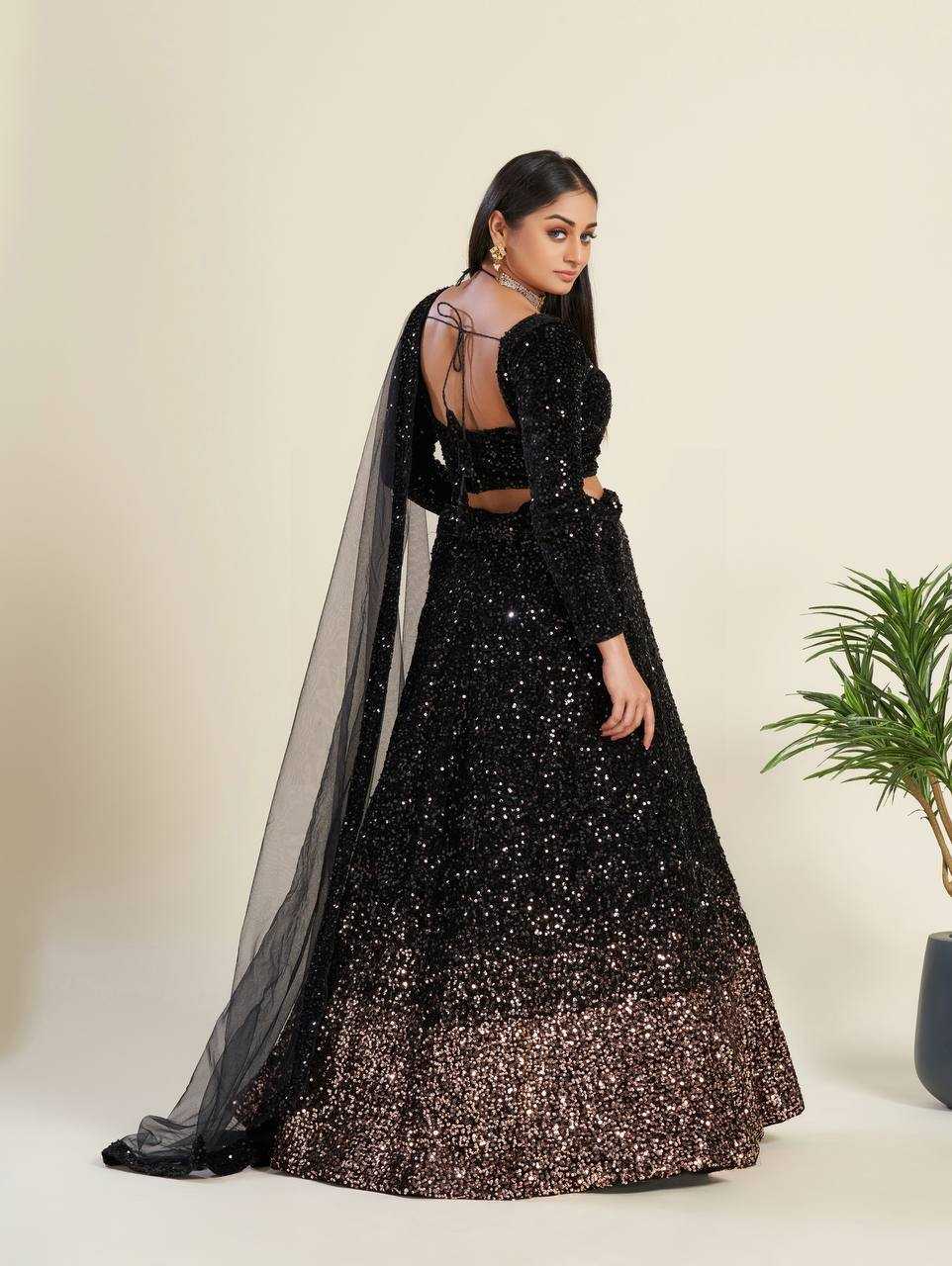 YNF VELVET KESH270 44 LEHENGA  WHOLESALE FANCY VELVET SEQUINS LEHENGA MANUFACTURER