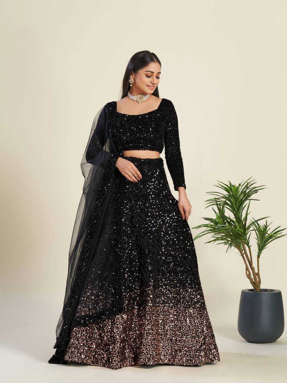 YNF VELVET KESH270 44 LEHENGA  WHOLESALE FANCY VELVET SEQUINS LEHENGA MANUFACTURER