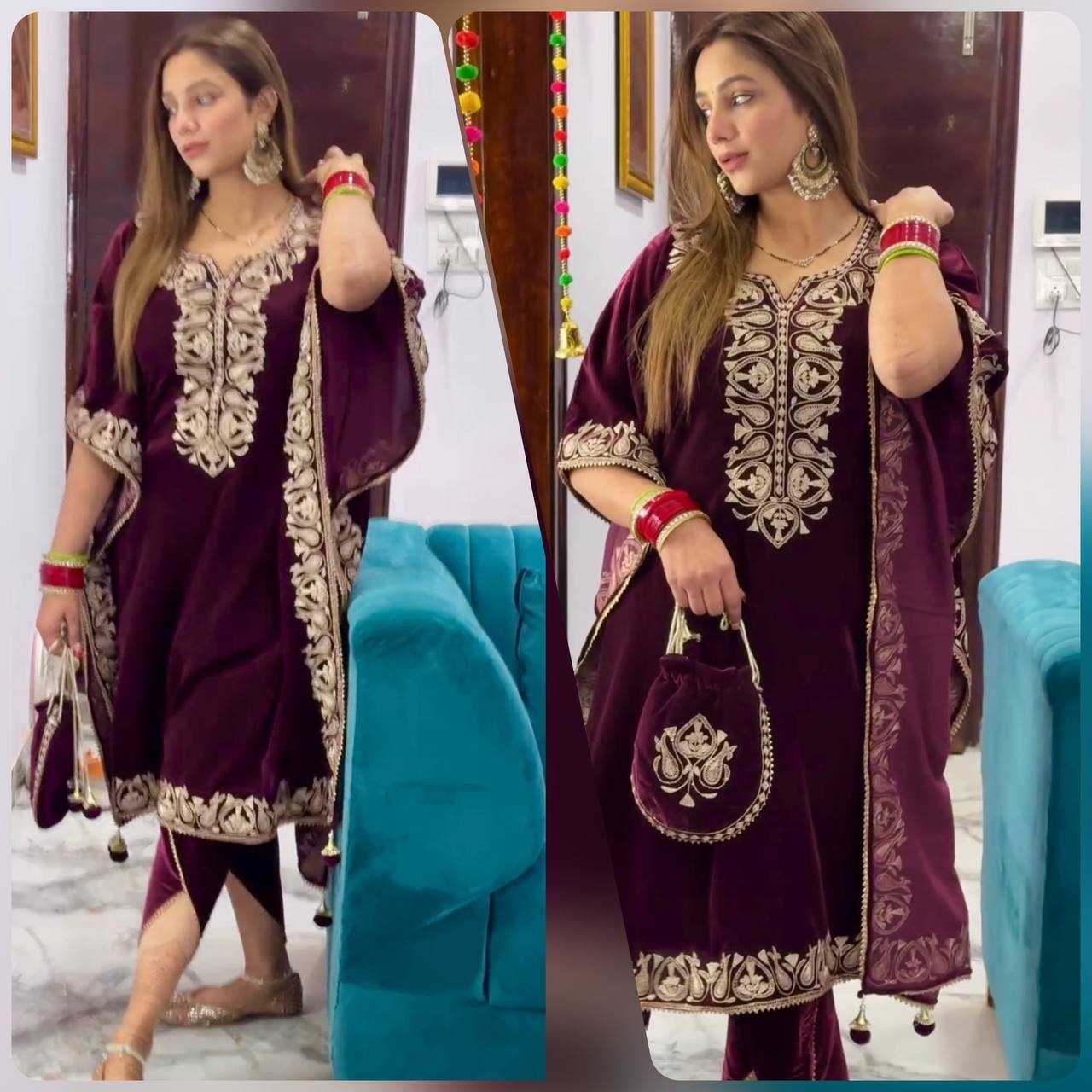 YNF VELVET KESH399 3136 SUITS & DRESSES WHOLESALE KAFTAN  EMBROIDERY PARTY SUITS MANUFACTURER