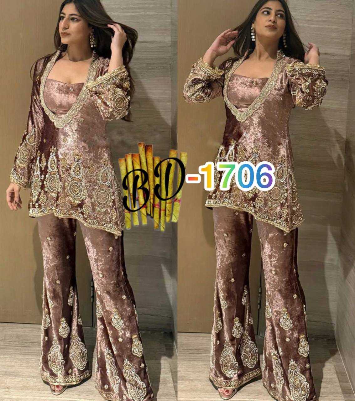 YNF VELVET RIN108 1706 SUIT WHOLESALE EMBROIDERY VELVET PALAZZO SUIT MANUFACTURER