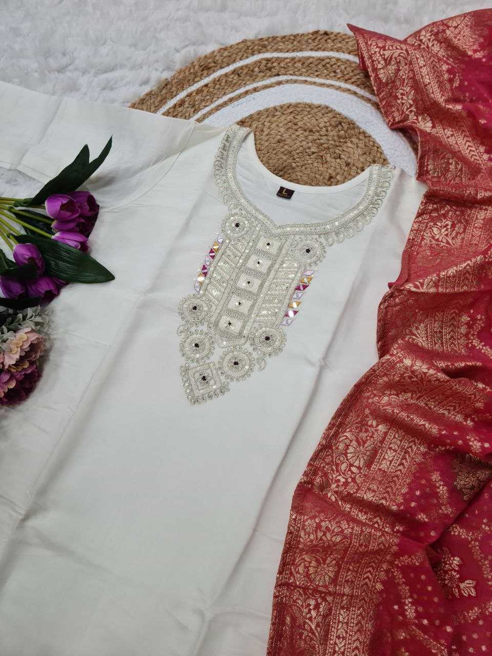 YNF VISCOSE CHANDERI RIN174 MARIA SUITS & DRESSES WHOLESALE EMBROIDERY CHANDERI PARTY WEAR SUITS MANUFACTURER