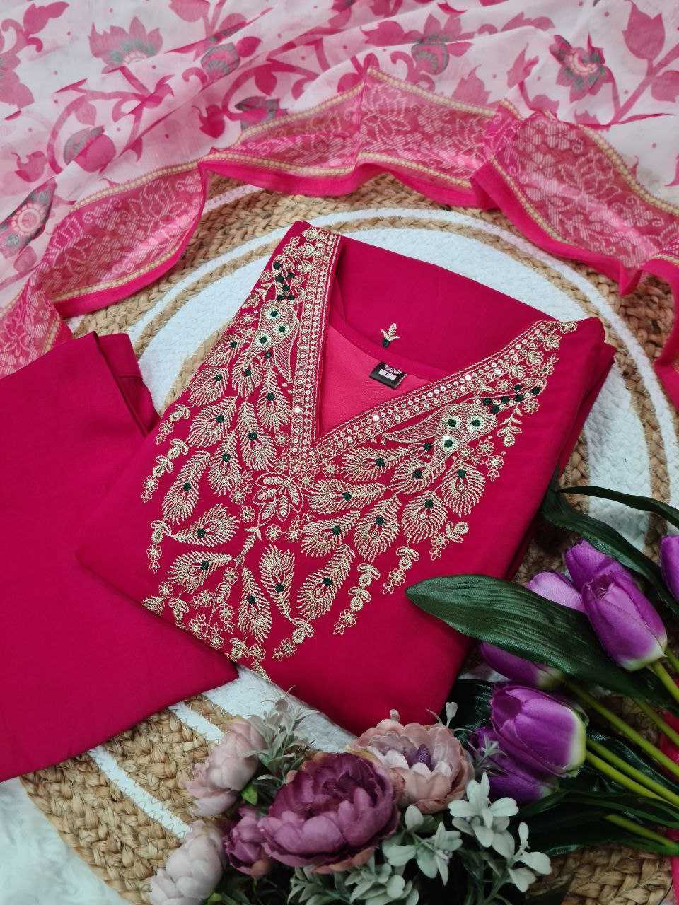 YNF VISCOSE CHANDERI RIN174  POOJA SUITS & DRESSES WHOLESALE EMBROIDERY CHANDERI PARTY WEAR SUITS MANUFACTURER