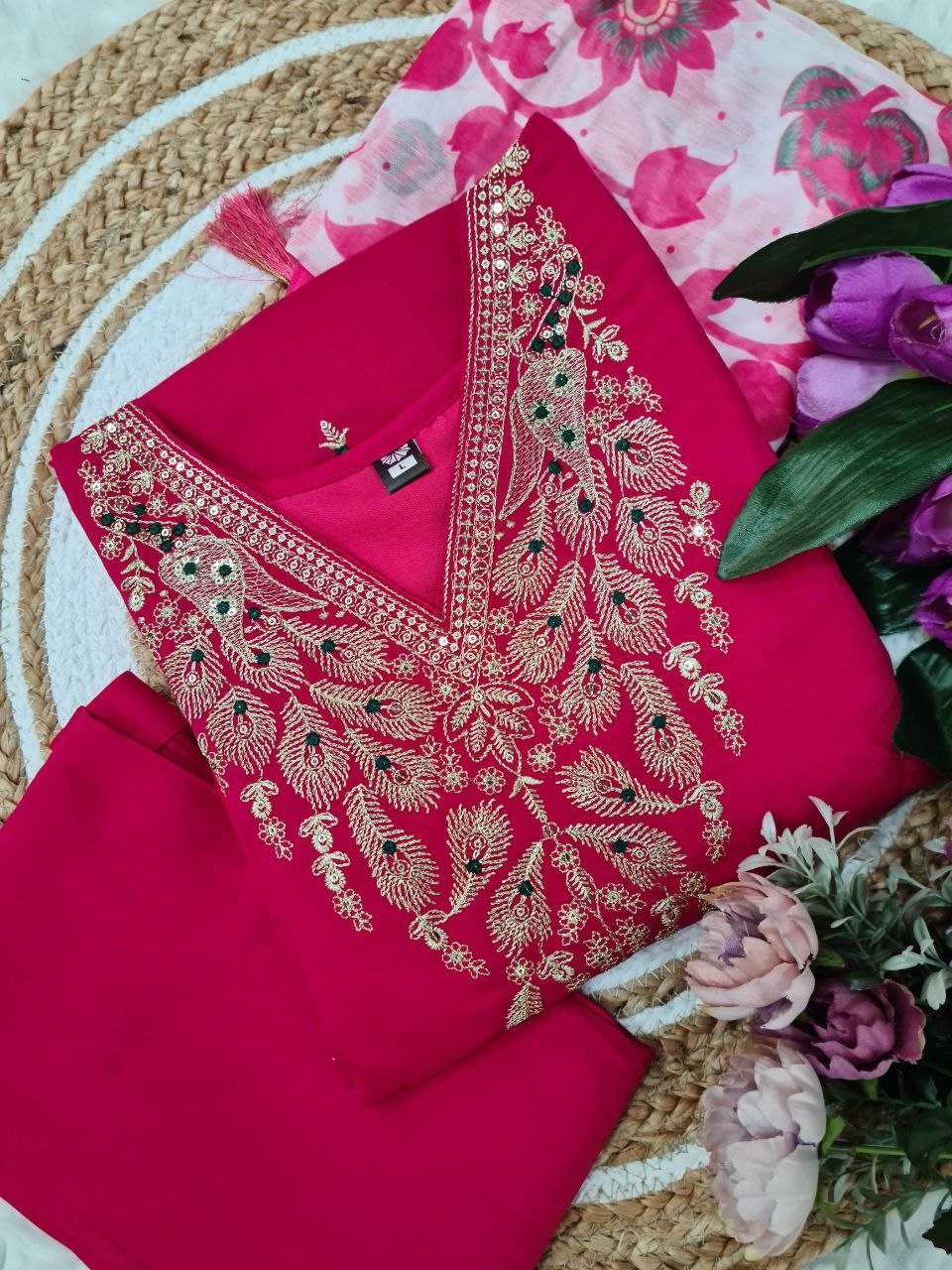 YNF VISCOSE CHANDERI RIN174  POOJA SUITS & DRESSES WHOLESALE EMBROIDERY CHANDERI PARTY WEAR SUITS MANUFACTURER