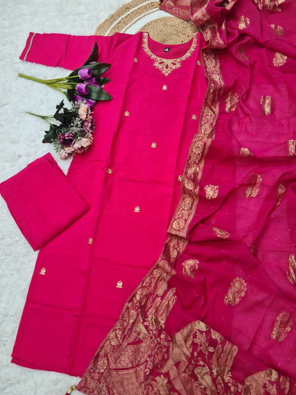 YNF VISCOSE CHANDERI RIN174 TWINKLE SUITS & DRESSES WHOLESALE EMBROIDERY CHANDERI WEDDING SUITS MANUFACTURER