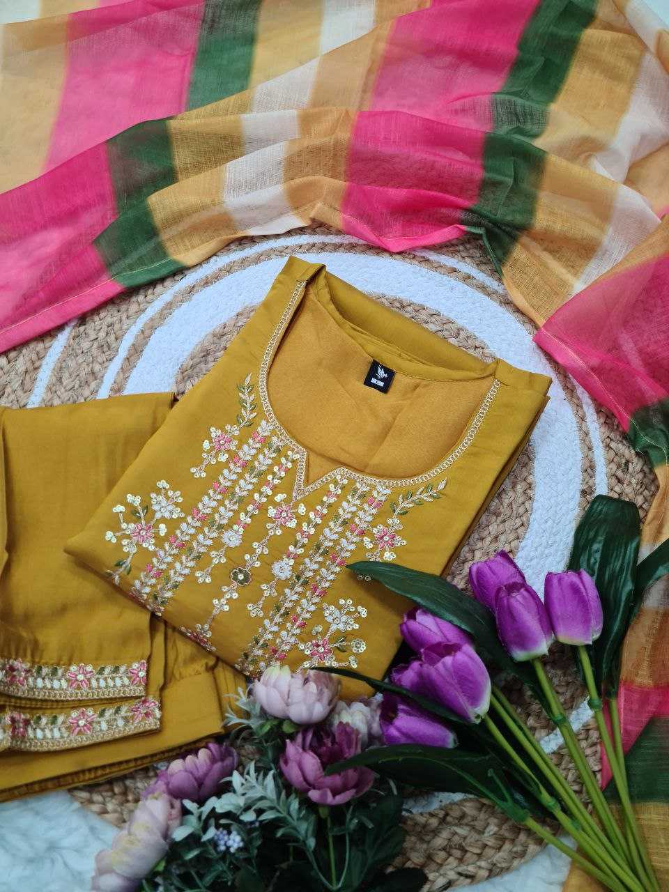 YNF VISCOSE CHANDERI RIN174  ZIA SUITS & DRESSES WHOLESALE EMBROIDERY CHANDERI LONG KURTI SUITS MANUFACTURER