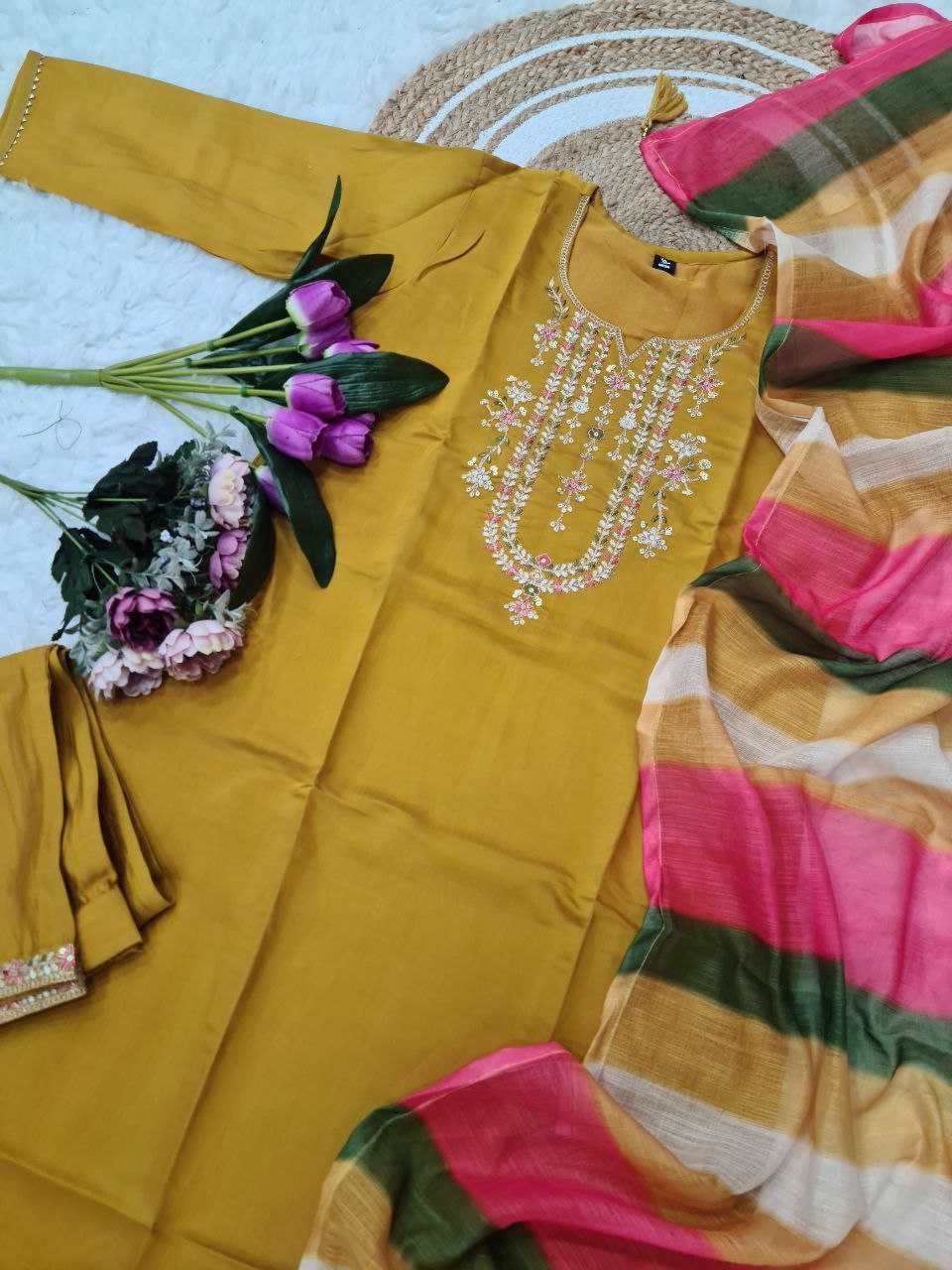 YNF VISCOSE CHANDERI RIN174  ZIA SUITS & DRESSES WHOLESALE EMBROIDERY CHANDERI LONG KURTI SUITS MANUFACTURER