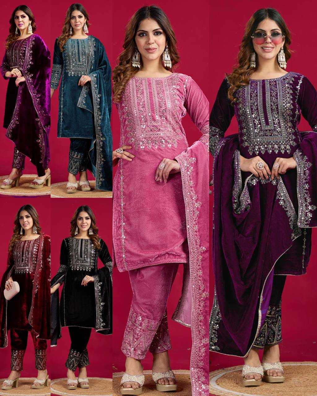 YNF VISCOSE KESH123 5017 SUITS & DRESSES WHOLESALE VELVET EMBROIDERED COTTON SUITS & DRESSES MANUFACTURER