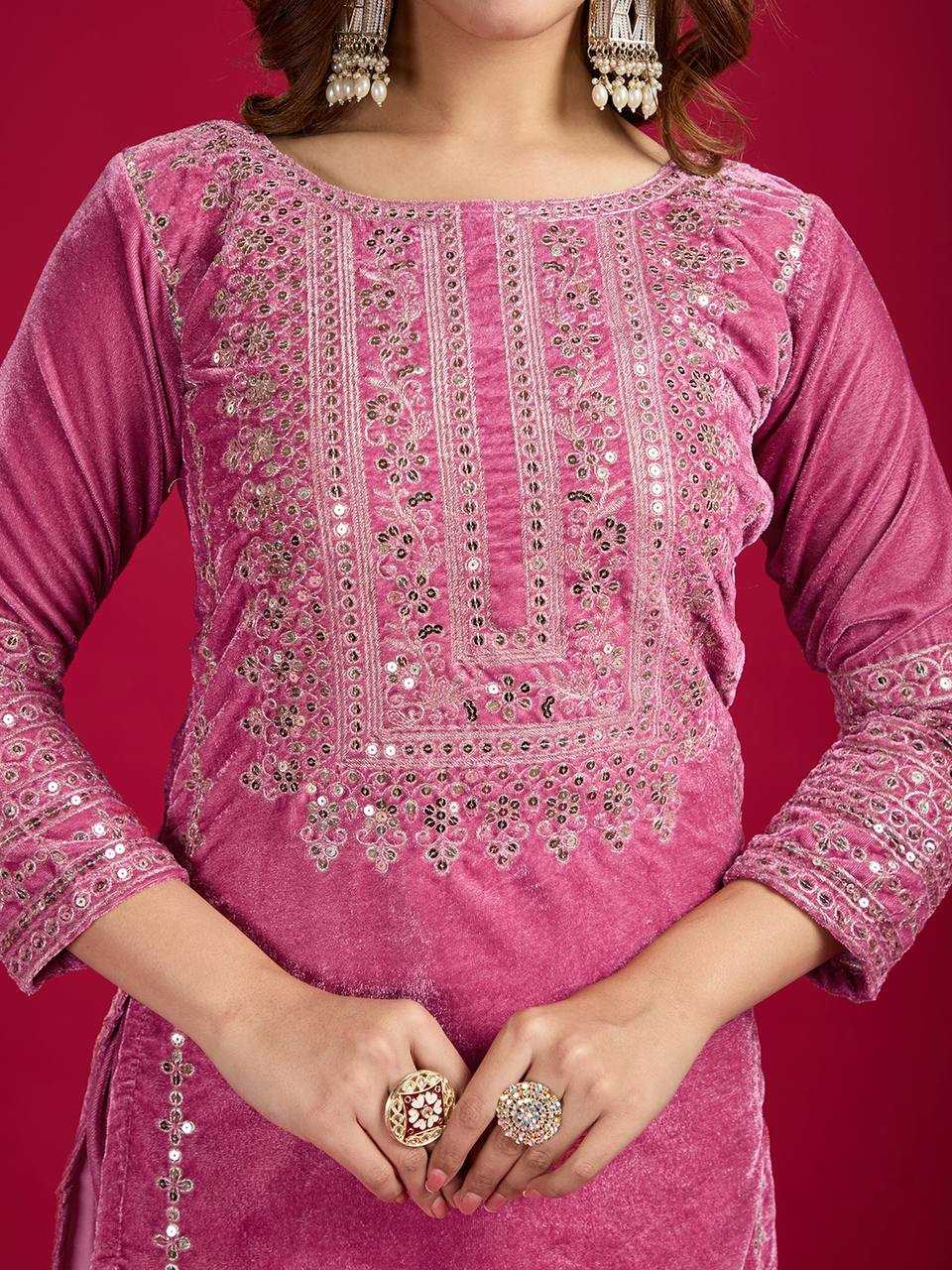 YNF VISCOSE KESH123 5017 SUITS & DRESSES WHOLESALE VELVET EMBROIDERED COTTON SUITS & DRESSES MANUFACTURER