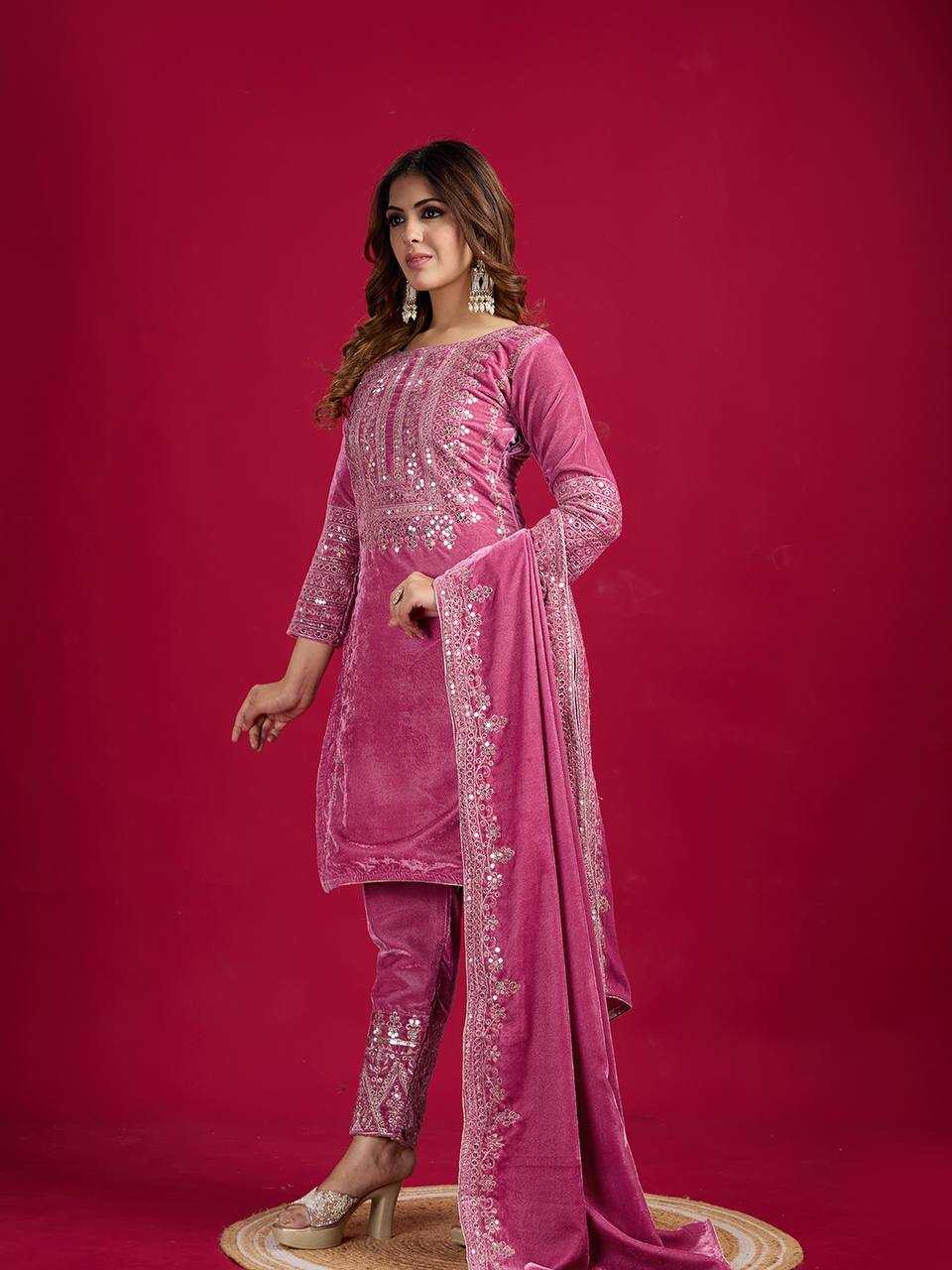 YNF VISCOSE KESH123 5017 SUITS & DRESSES WHOLESALE VELVET EMBROIDERED COTTON SUITS & DRESSES MANUFACTURER