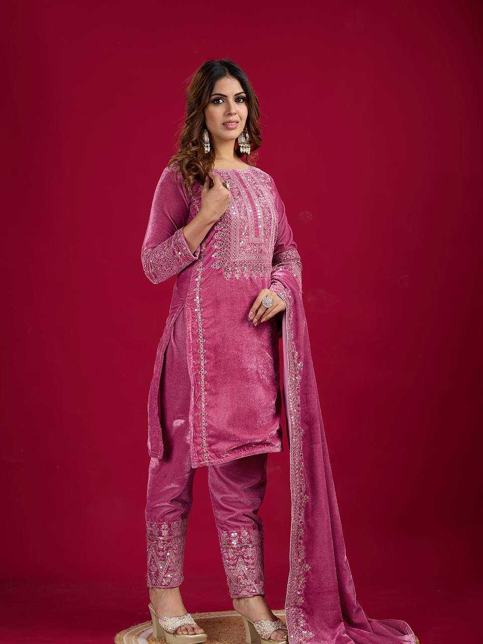 YNF VISCOSE KESH123 5017 SUITS & DRESSES WHOLESALE VELVET EMBROIDERED COTTON SUITS & DRESSES MANUFACTURER