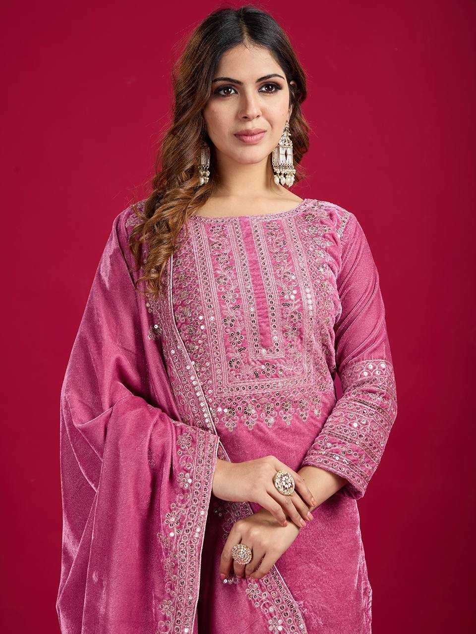 YNF VISCOSE KESH123 5017 SUITS & DRESSES WHOLESALE VELVET EMBROIDERED COTTON SUITS & DRESSES MANUFACTURER