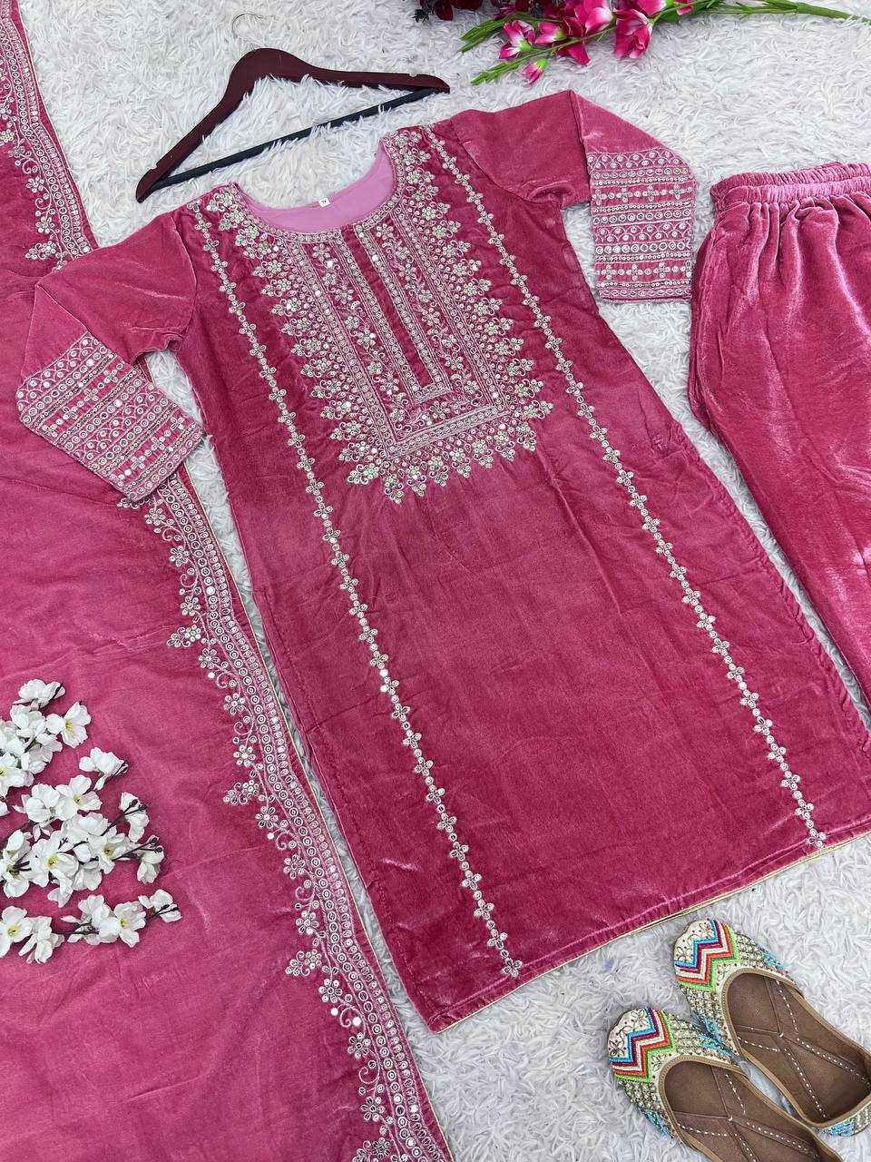 YNF VISCOSE KESH123 5017 SUITS & DRESSES WHOLESALE VELVET EMBROIDERED COTTON SUITS & DRESSES MANUFACTURER