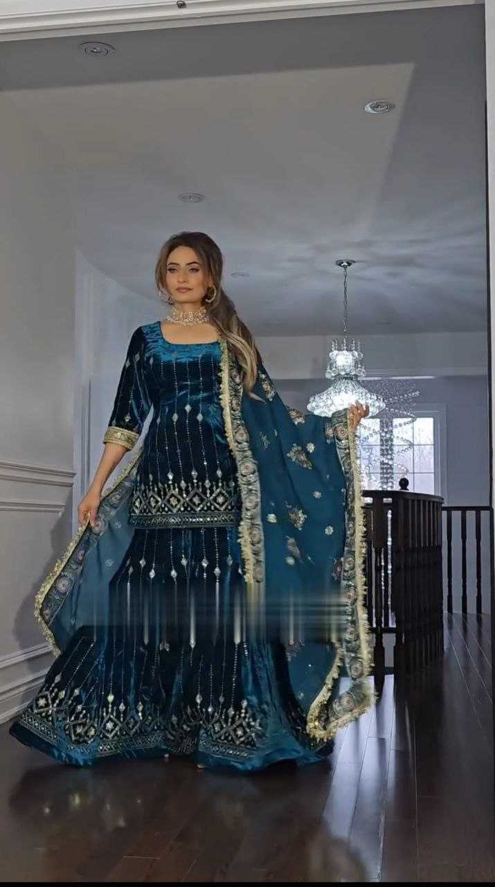 YNF VISCOSE KESH164 G83 SUITS & DRESSES WHOLESALE VELVET EMBROIDERY PALAZZO SUITS & DRESSES MANUFACTURER