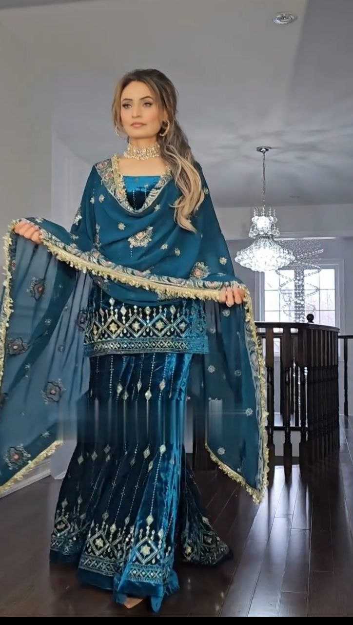 YNF VISCOSE KESH164 G83 SUITS & DRESSES WHOLESALE VELVET EMBROIDERY PALAZZO SUITS & DRESSES MANUFACTURER