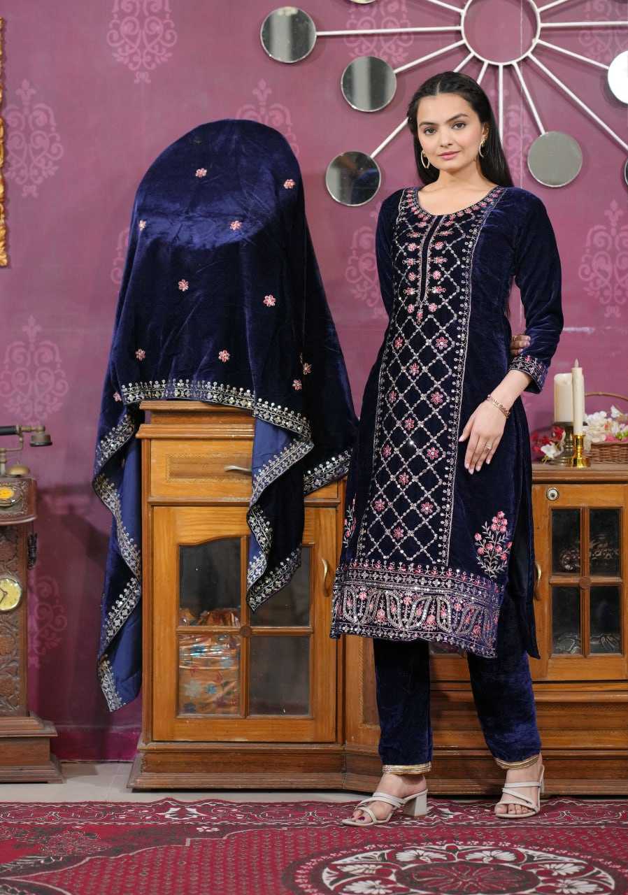 YNF VISCOSE KESH394 31 SUITS & DRESSES WHOLESALE VELVET PRINTED EMBROIDERY SUITS & DRESSES MANUFACTURER