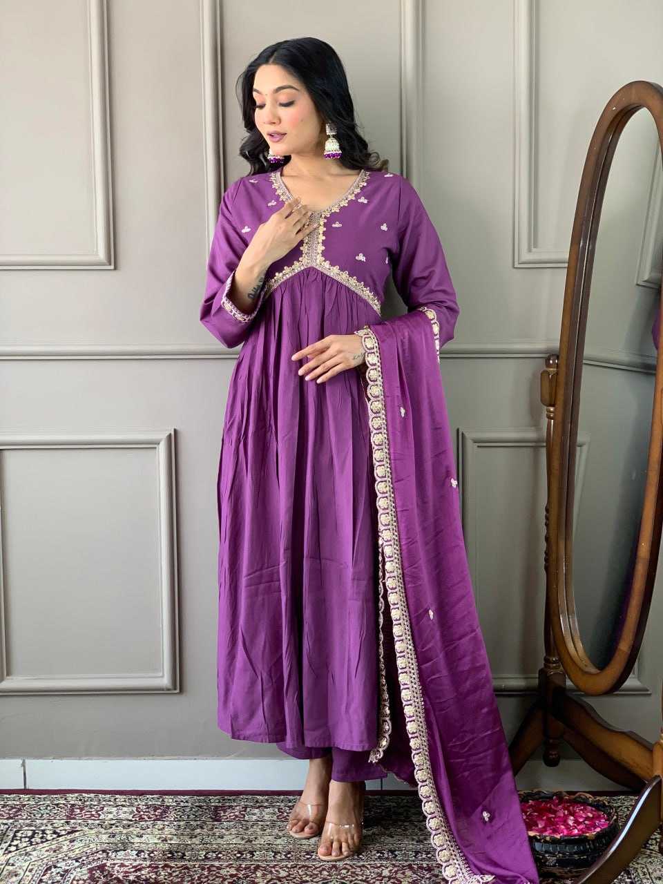 YNF VISCOSE KESH402 456 SUITS & DRESSES WHOLESALE LADIES ALIA CUT EMBROIDERED SUITS MANUFACTURER