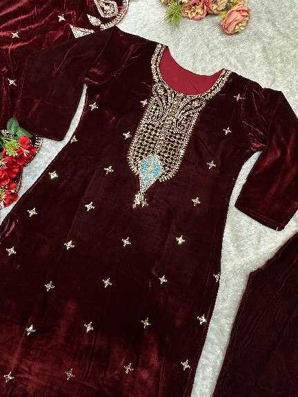 YNF VISCOSE KESH409 012 SUIT WHOLESALE EMBROIDERY VELVET DESIGNER SUIT MANUFACTURER