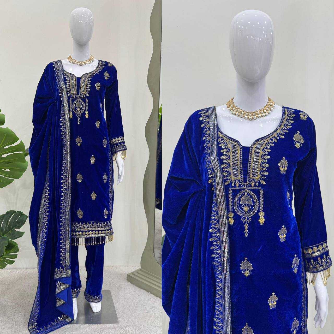 YNF VISCOSE VELVET RIN169 5800 SUITS & DRESSES WHOLESALE VELVET EMBROIDERY PAKISTANI SUITS MANUFACTURER