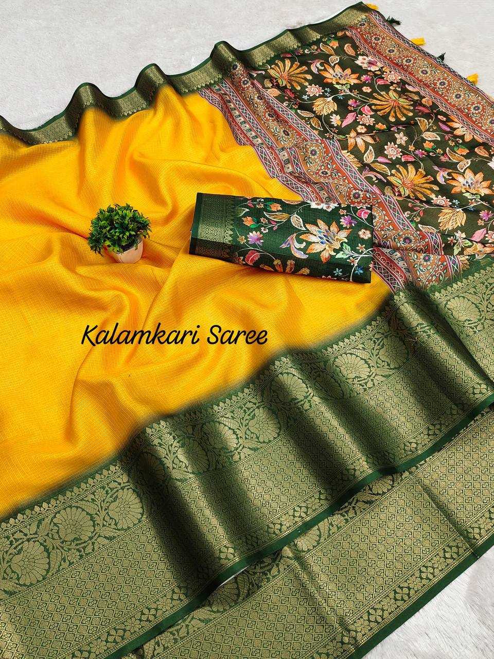 Ynf Banarasi Warm silk RIN124 Warm Kalamkari Addition Sarees Diwali Collections Festive Collections Wholesale Printed Sarees Jacquard Saree Silk Sarees Manufacturer