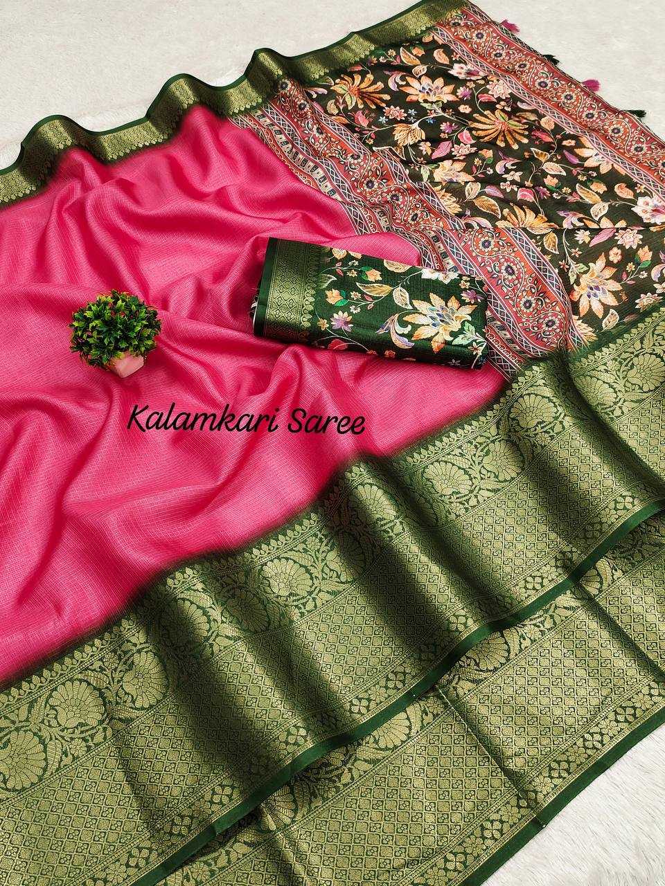 Ynf Banarasi Warm silk RIN124 Warm Kalamkari Addition Sarees Diwali Collections Festive Collections Wholesale Printed Sarees Jacquard Saree Silk Sarees Manufacturer