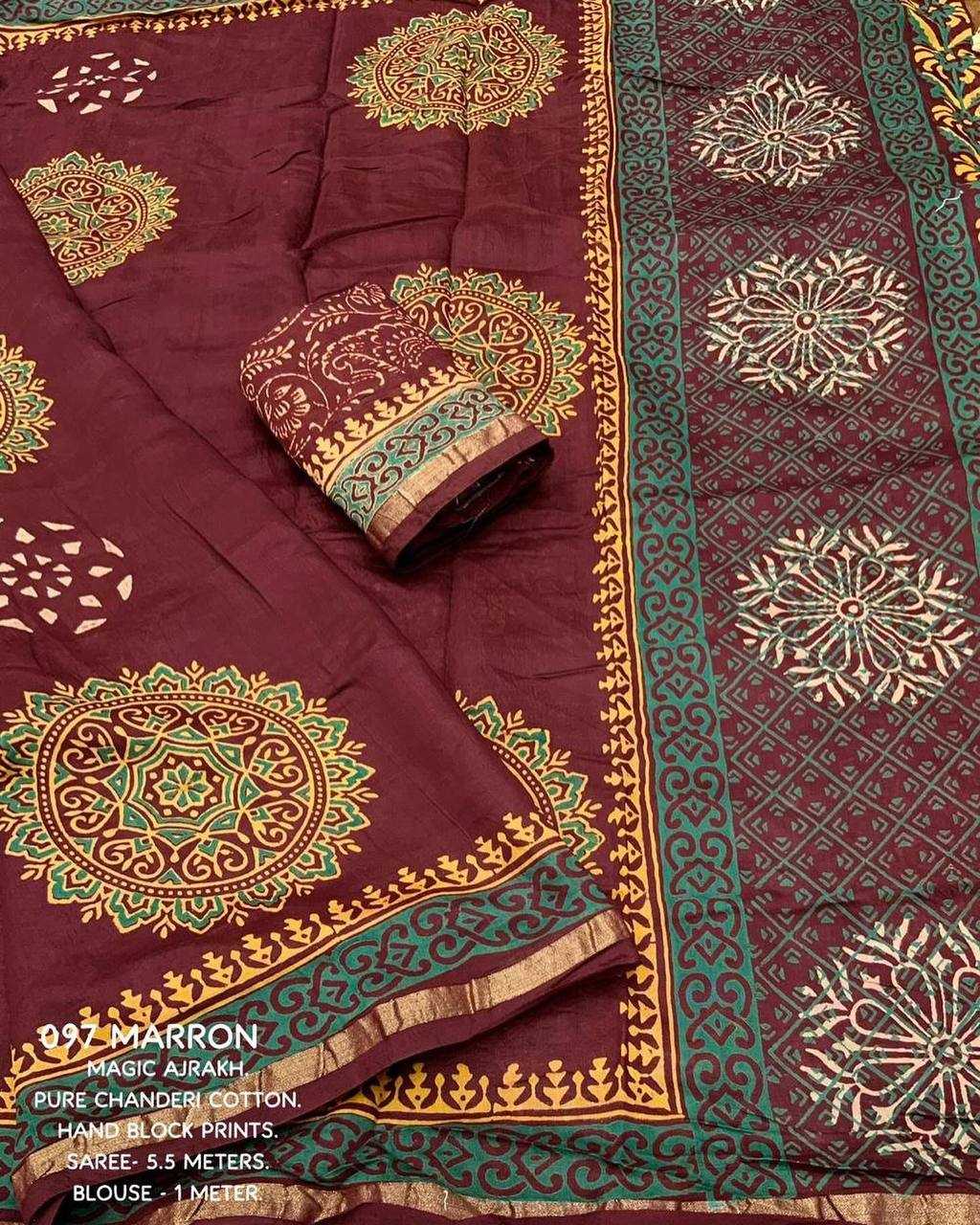 Ynf Chanderi Cotton KESH433 097 Sarees Wholesale Designer Sarees Ajrakh Sarees Cotton Sarees Manufacturer