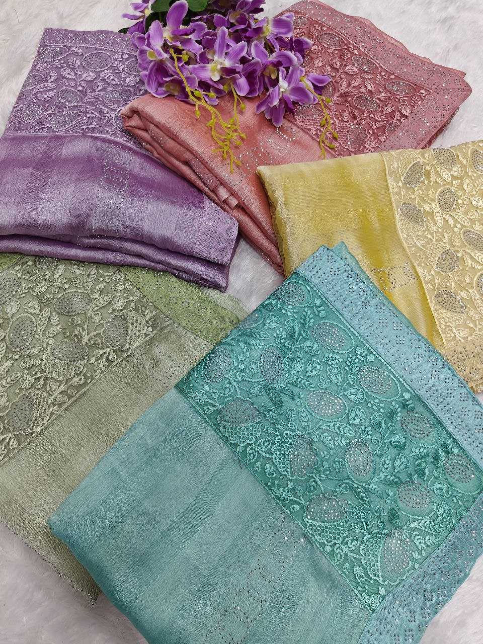 Ynf Chiffon KESH189 VET07 Sarees Wholesale Designer Sarees Embroidered Sarees Swarovski Sarees Manufacturer