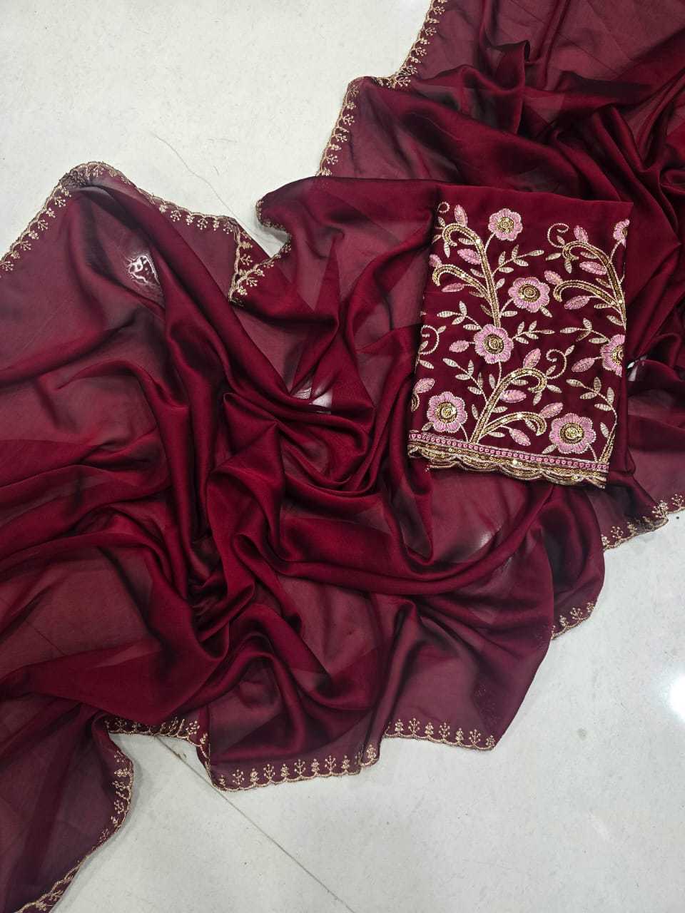 Ynf Chiffon KESH195 BHAURANI Sarees Onam Sarees Festive Collections Wholesale Sequence Sarees Embroidered Sarees Cutwork Saree Manufacturer