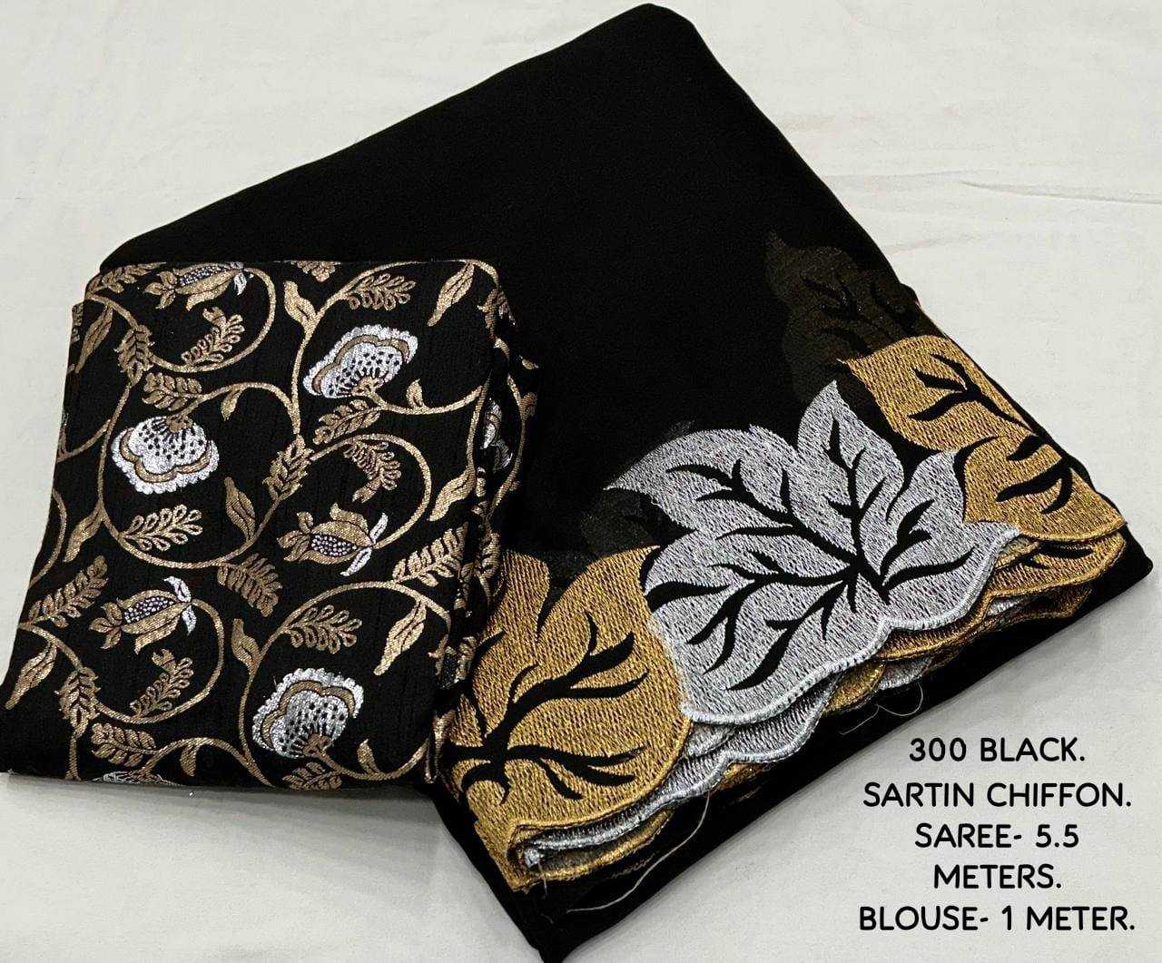 Ynf Chiffon KESH433 300 BLACK PAAN Sarees Wholesale Designer Sarees Embroidered Sarees Black Sarees Manufacturer