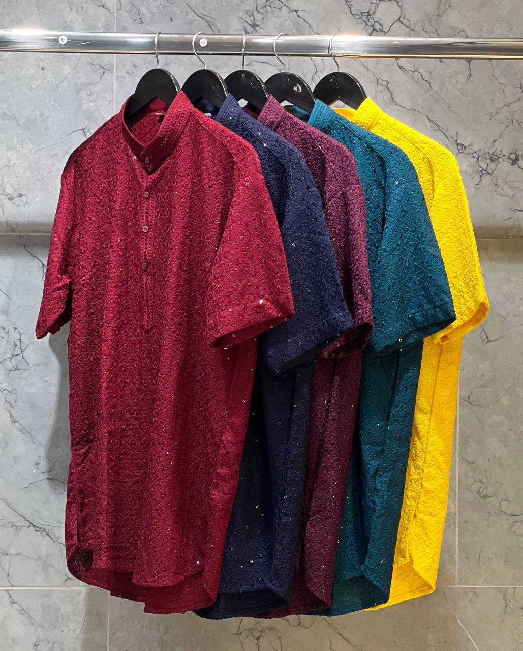 Ynf Chikan RIN125 INL02 Mens Wear Diwali Collections Festive Collections Wholesale Mens Kurtas Men Short Kurta Men Chikan Kurta Manufacturer