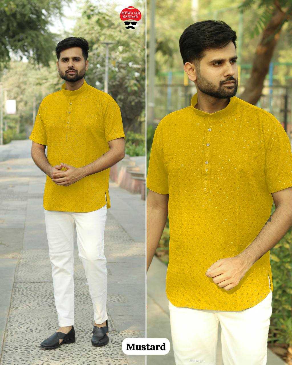 Ynf Chikan RIN125 INL02 Mens Wear Diwali Collections Festive Collections Wholesale Mens Kurtas Men Short Kurta Men Chikan Kurta Manufacturer