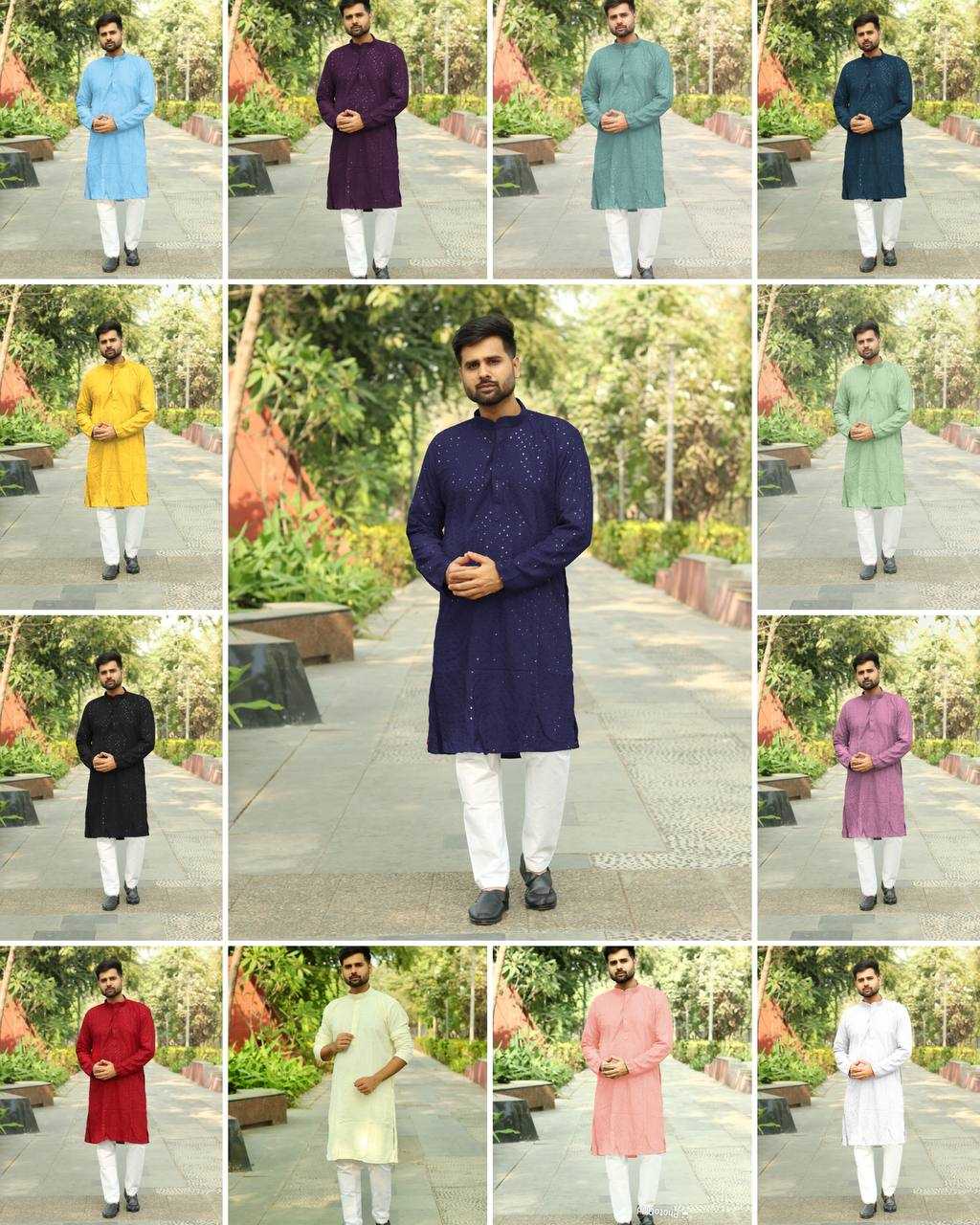 Ynf Chikan RIN125 INL04 Mens Wear Diwali Collections Festive Collections Wholesale Mens Kurtas Mens Kurta Pyjama Men Chikan Kurta Manufacturer