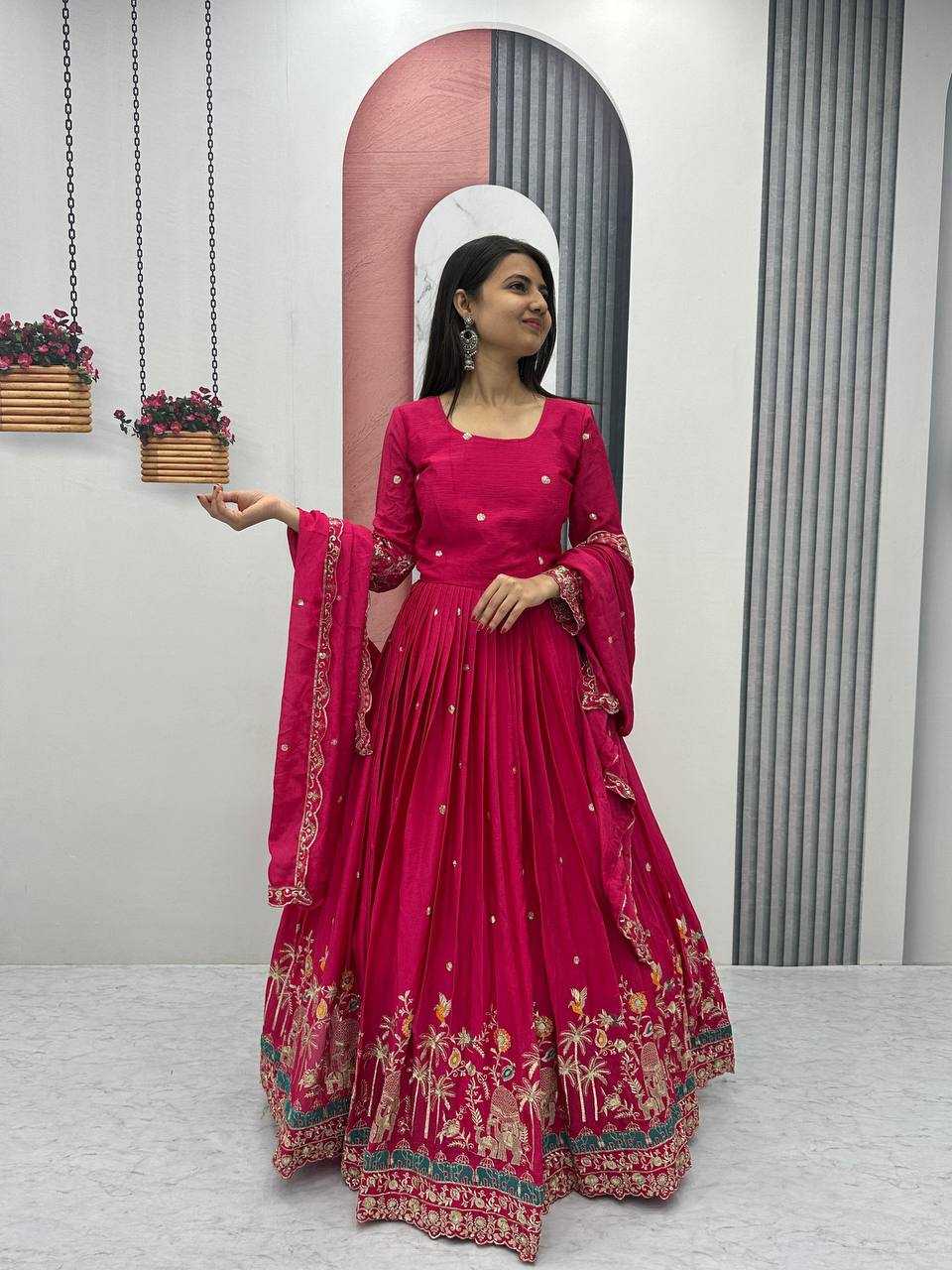 Ynf Chinon KESH120 224 Gowns Wedding Collections Festive Collections Wholesale Embroidery Gowns Gown With Dupatta Sequin Gowns Manufacturer